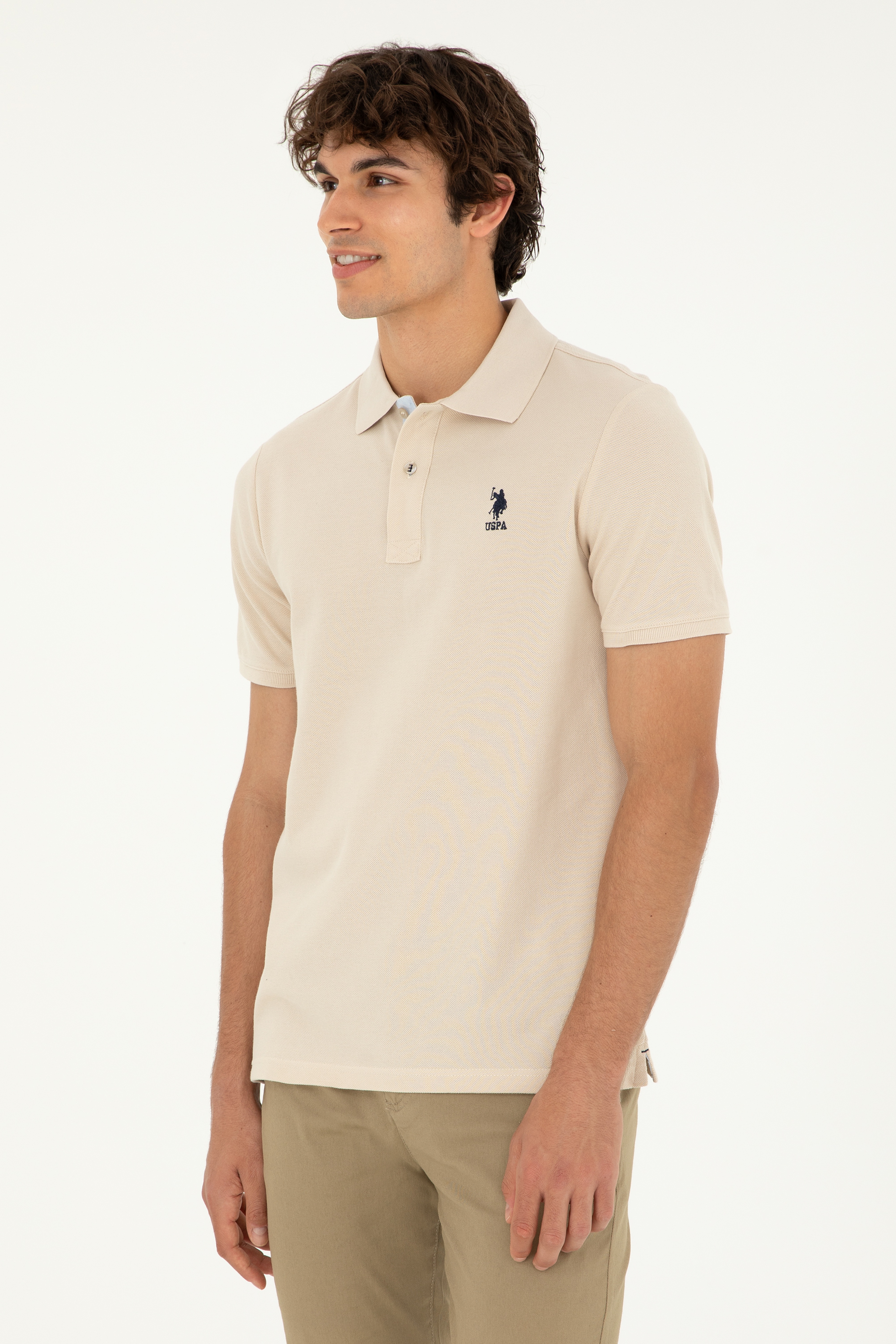 Erkek Regular Fit Polo Yaka Taş Basic Tişört - Image 3