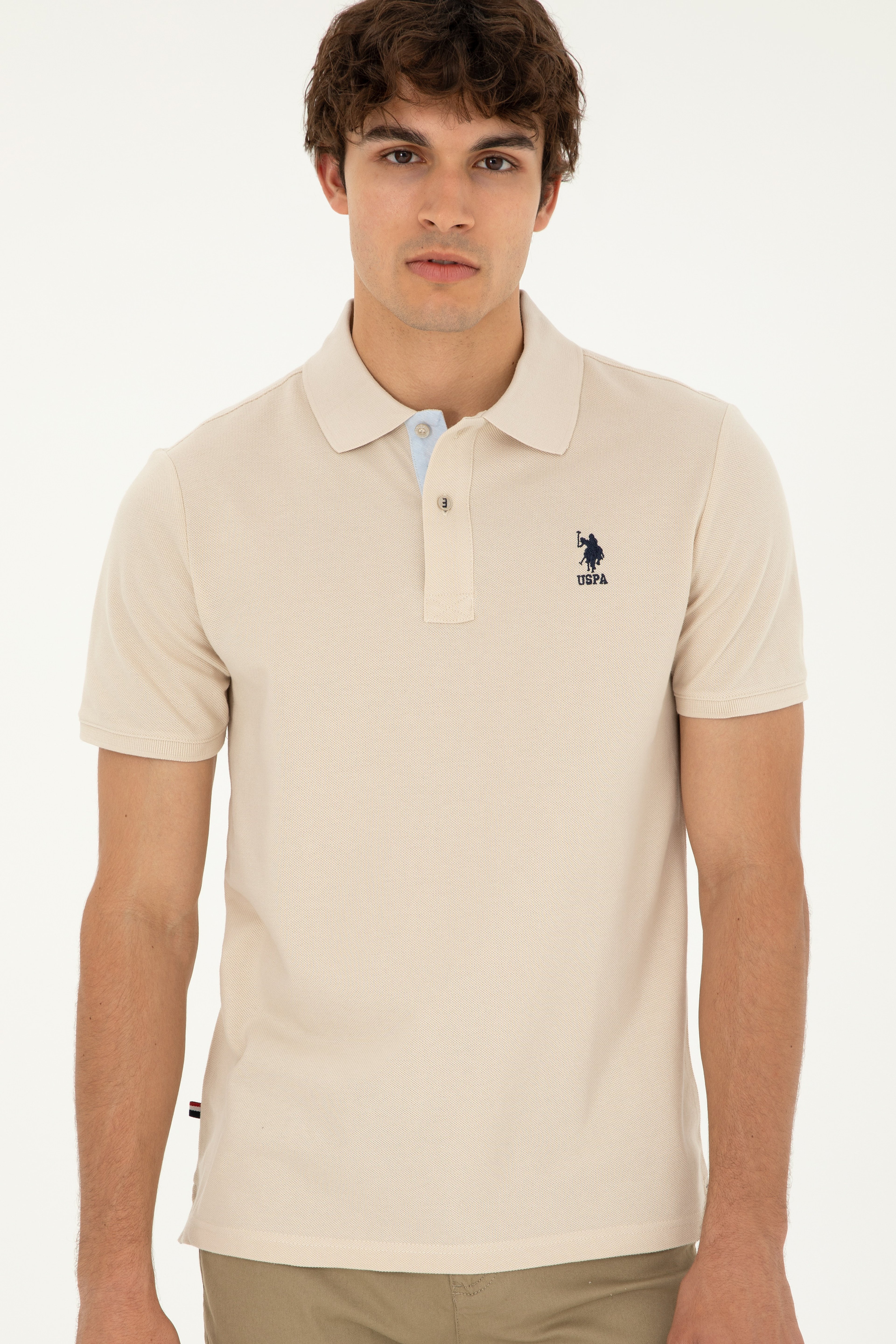 Erkek Regular Fit Polo Yaka Taş Basic Tişört - Image 1