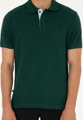 Erkek Regular Fit Polo Yaka Koyu Yeşil Basic Tişört - 50279611283