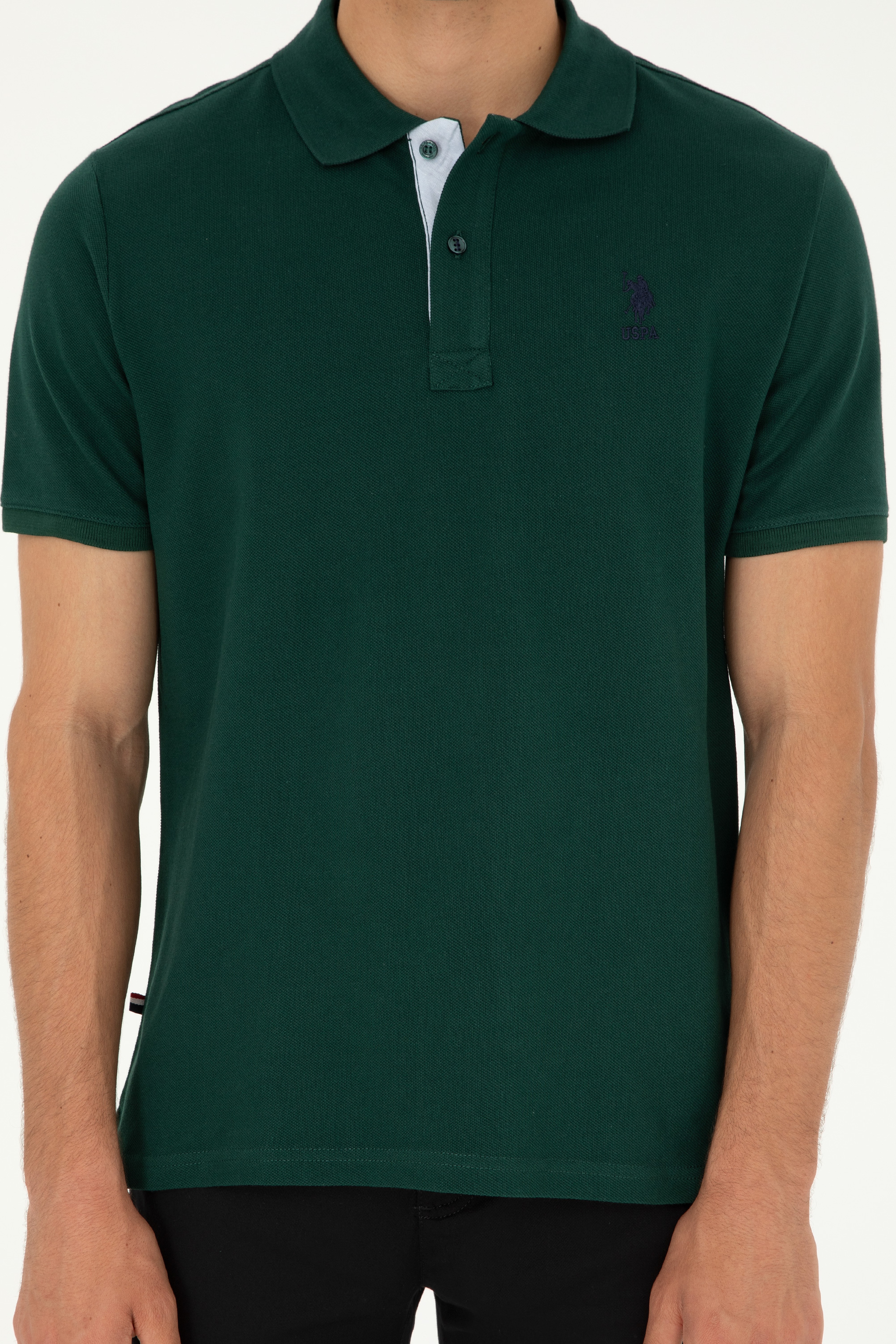 Erkek Regular Fit Polo Yaka Koyu Yeşil Basic Tişört - Image 6