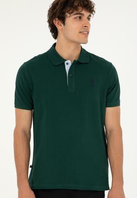 Erkek Regular Fit Polo Yaka Koyu Yeşil Basic Tişört - 50279611283