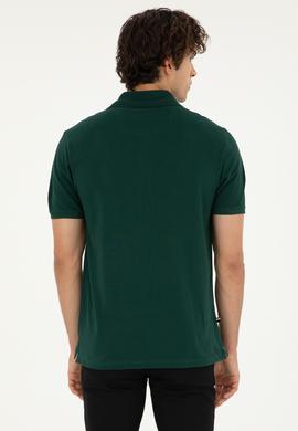 Erkek Regular Fit Polo Yaka Koyu Yeşil Basic Tişört - 50279611283