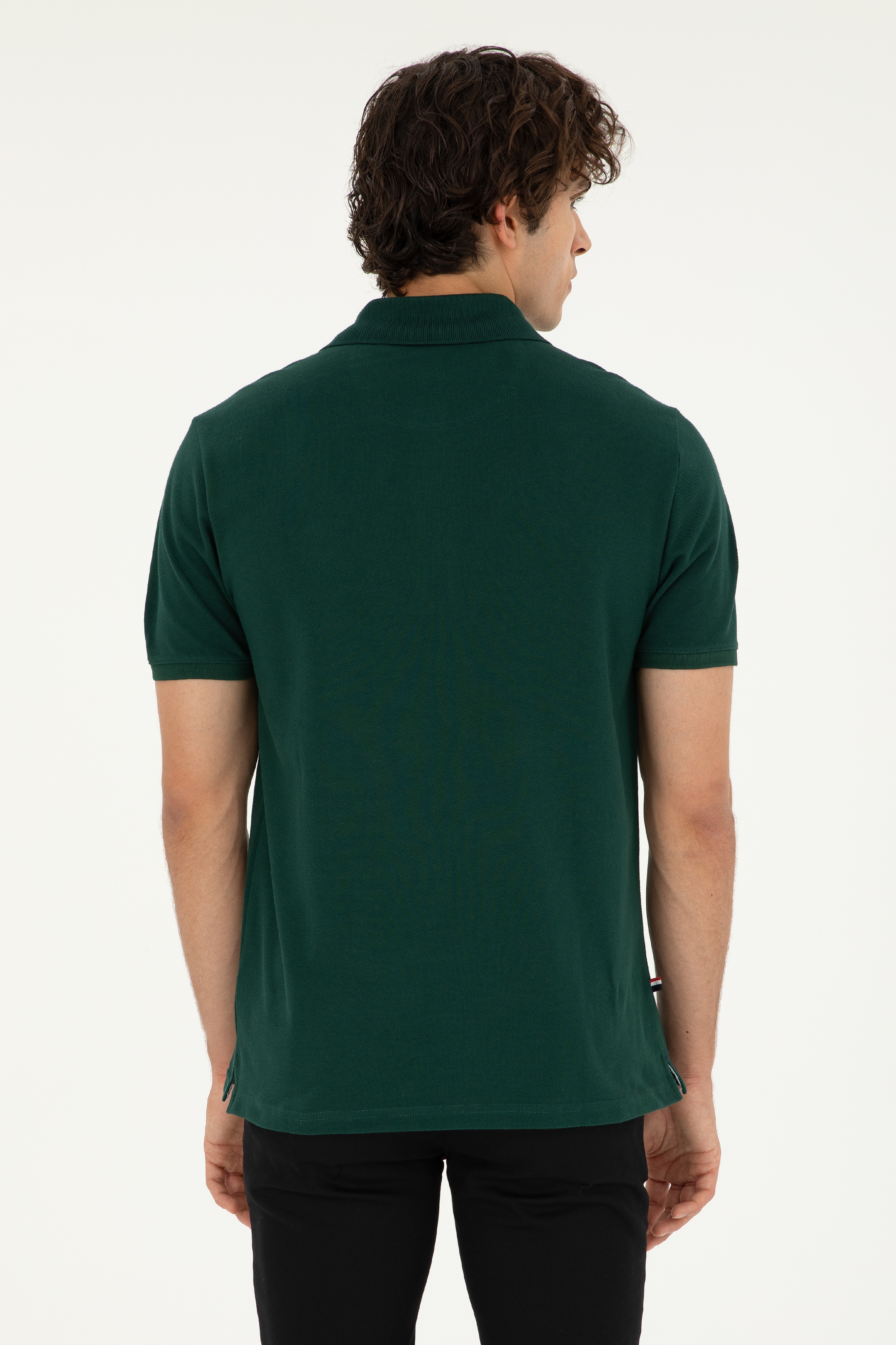 Erkek Regular Fit Polo Yaka Koyu Yeşil Basic Tişört - Image 5