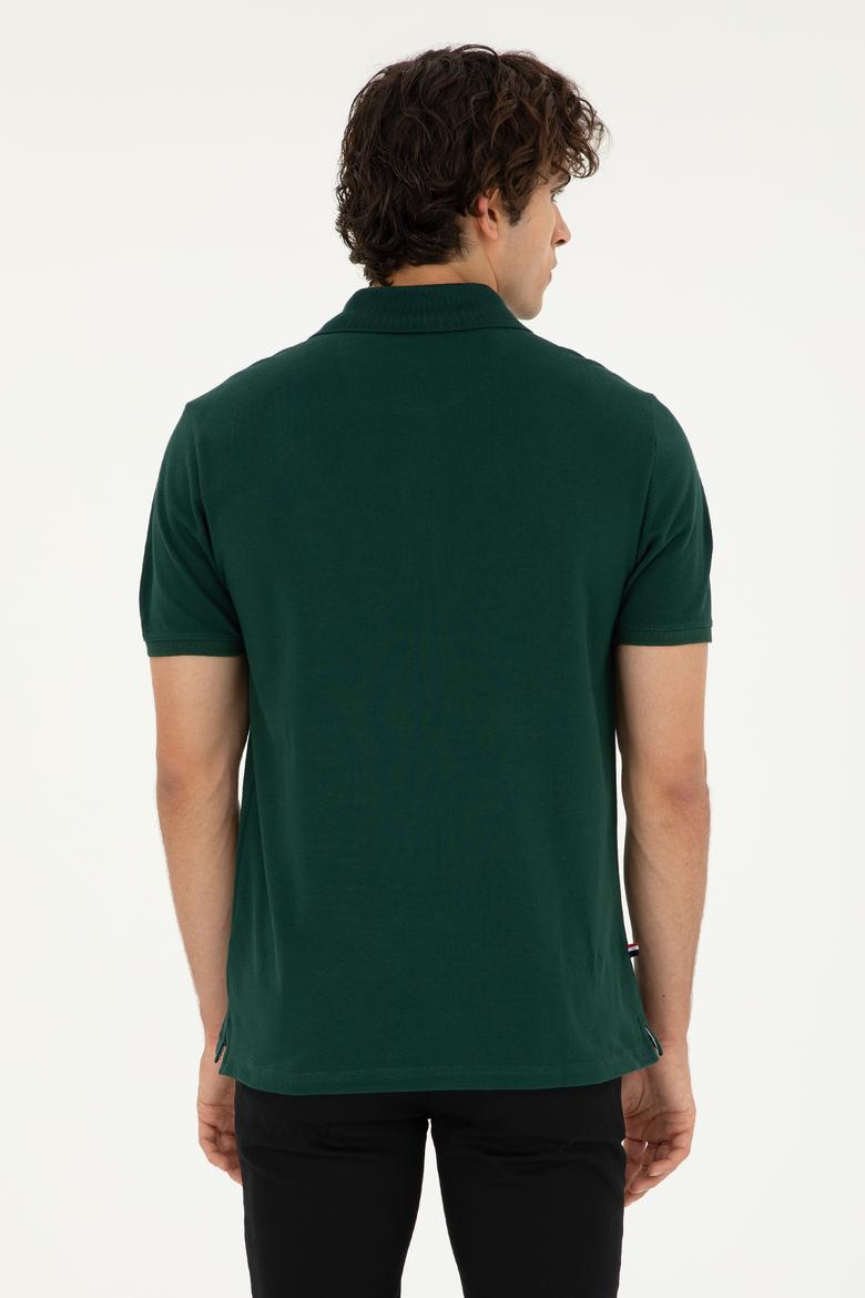 Erkek Regular Fit Polo Yaka Koyu Yeşil Basic Tişört - 50279611283