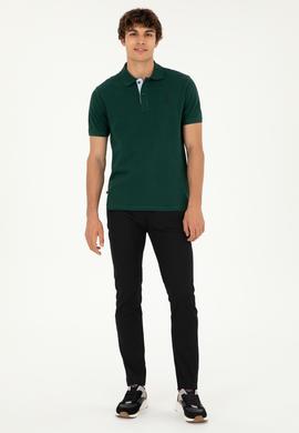 Erkek Regular Fit Polo Yaka Koyu Yeşil Basic Tişört - 50279611283