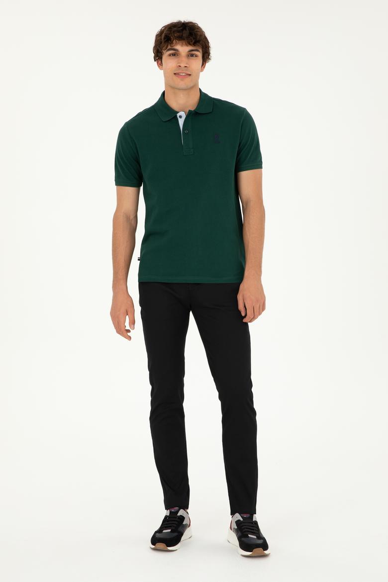 Erkek Regular Fit Polo Yaka Koyu Yeşil Basic Tişört - 50279611283