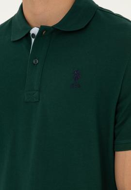 Erkek Regular Fit Polo Yaka Koyu Yeşil Basic Tişört - 50279611283