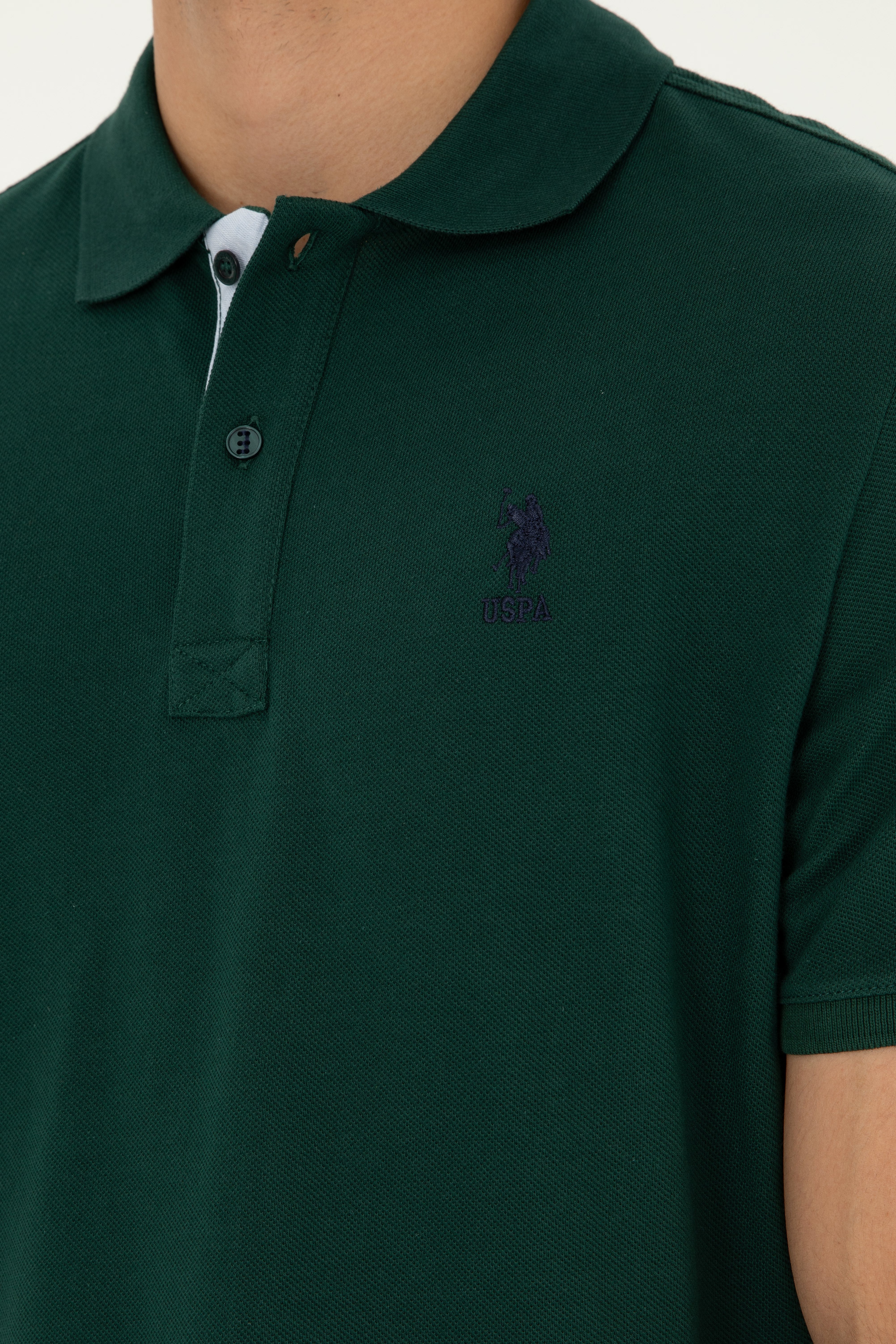 Erkek Regular Fit Polo Yaka Koyu Yeşil Basic Tişört