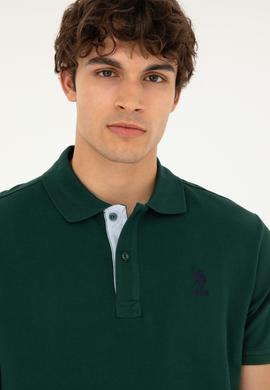 Erkek Regular Fit Polo Yaka Koyu Yeşil Basic Tişört - 50279611283