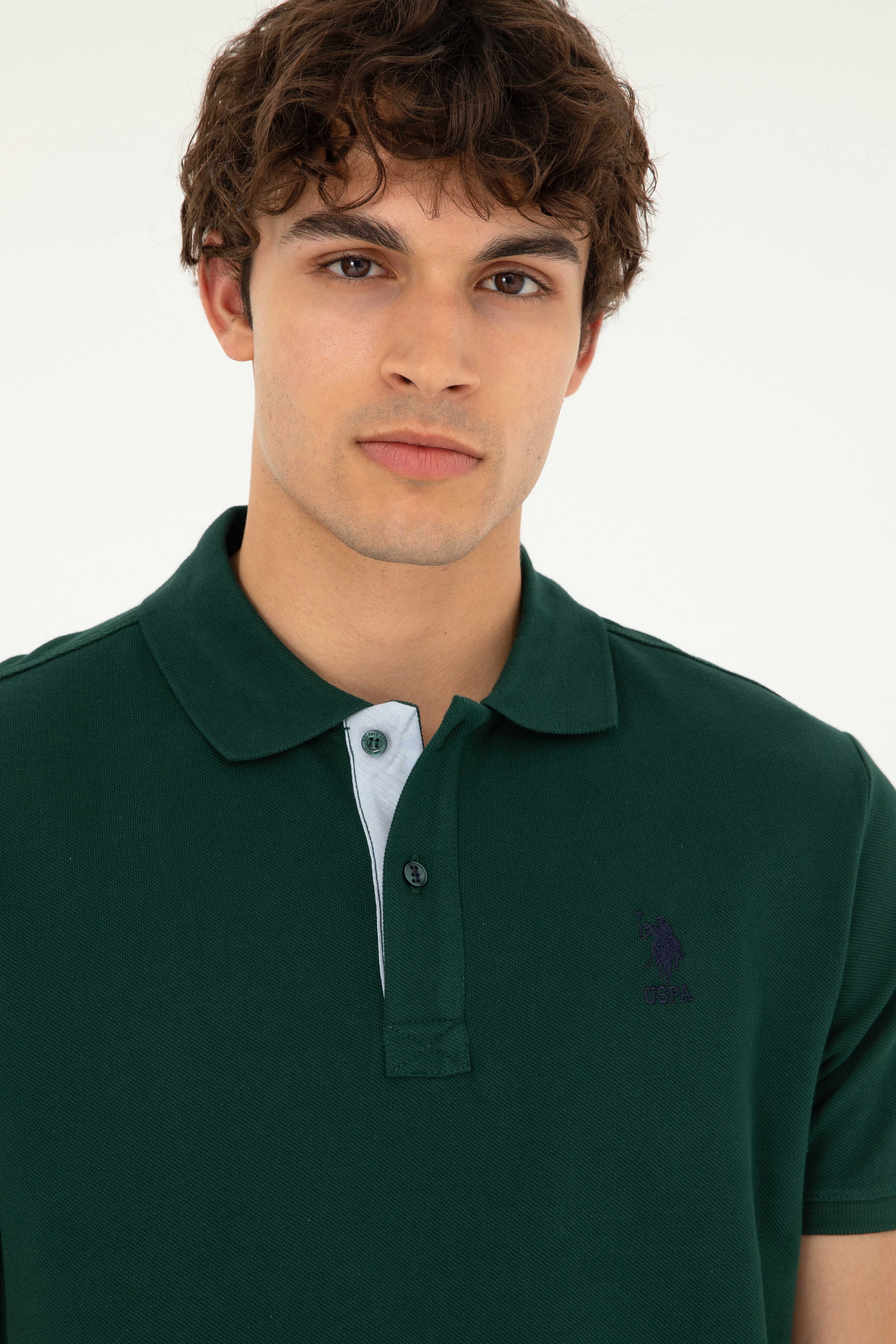 Erkek Regular Fit Polo Yaka Koyu Yeşil Basic Tişört - Image 2