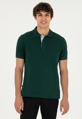 Erkek Regular Fit Polo Yaka Koyu Yeşil Basic Tişört - 50279611283