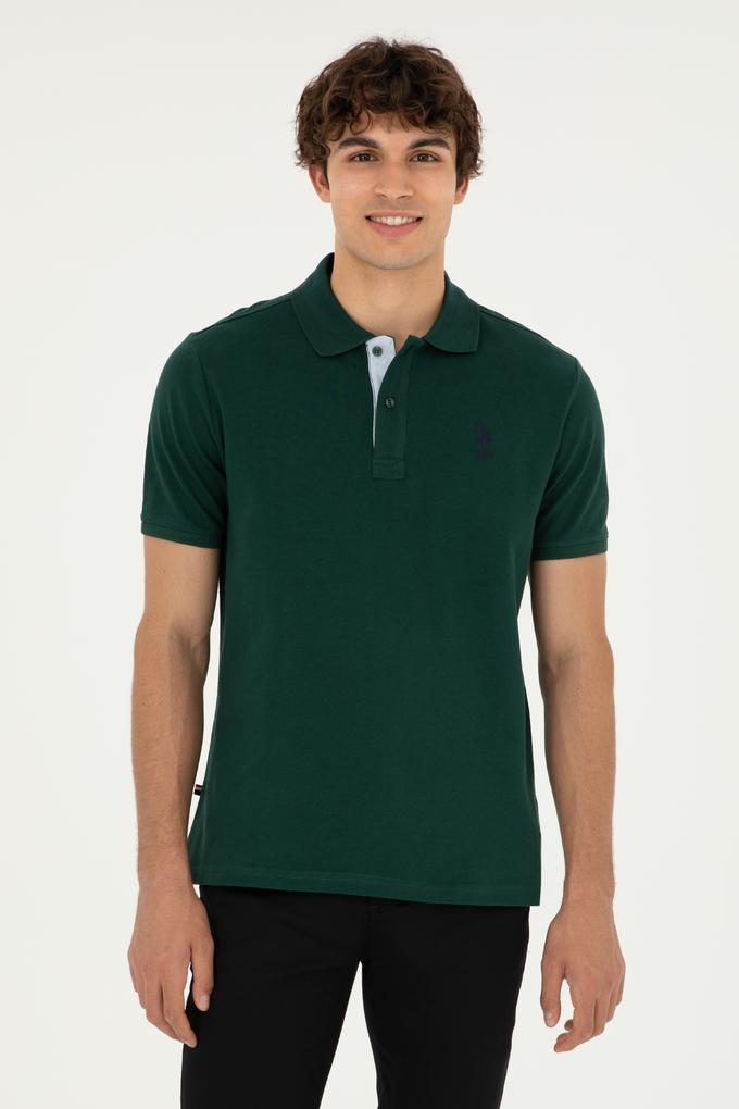 Erkek Regular Fit Polo Yaka Koyu Yeşil Basic Tişört