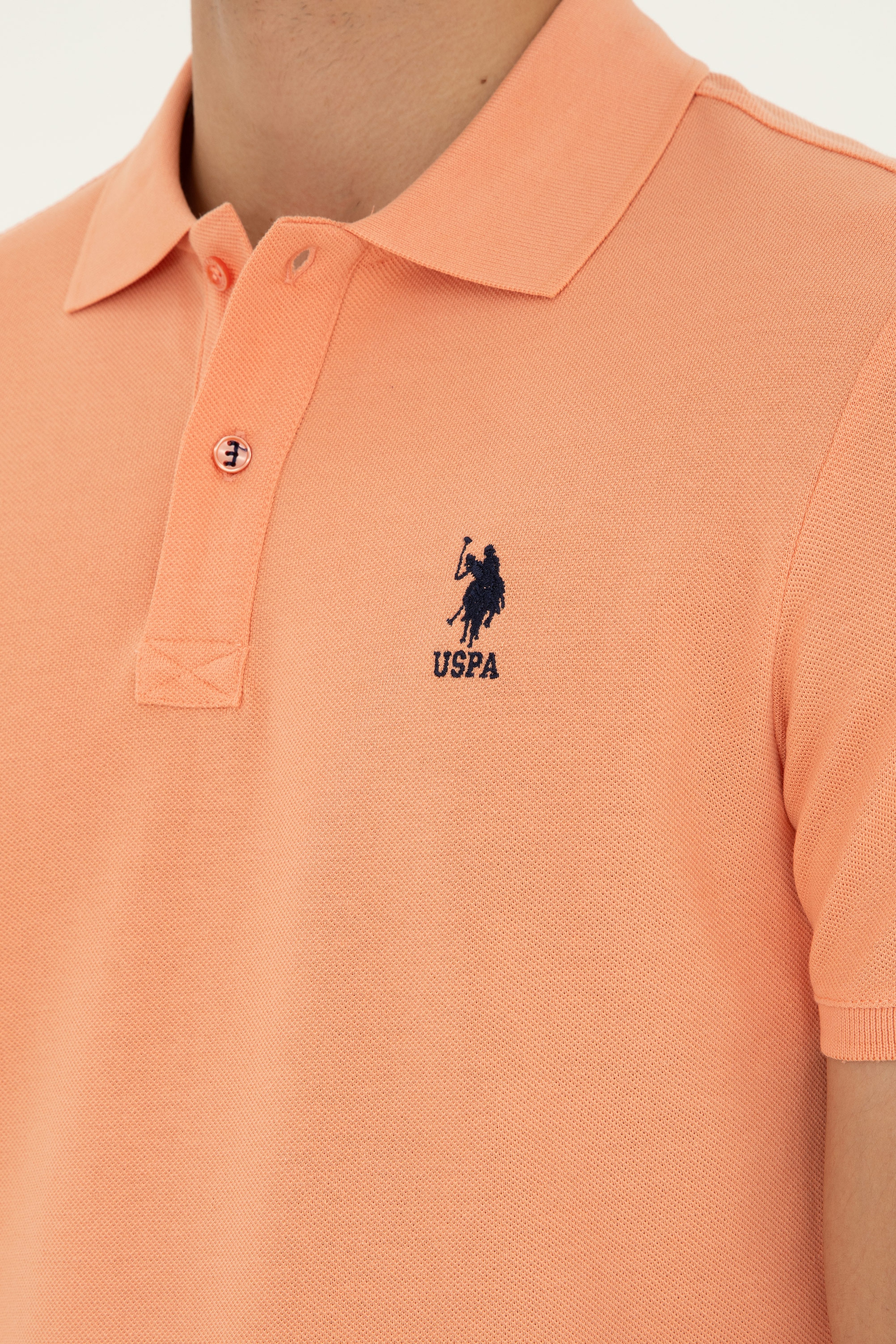 Erkek Slim Fit Polo Yaka Somon Basic Tişört - Image 7