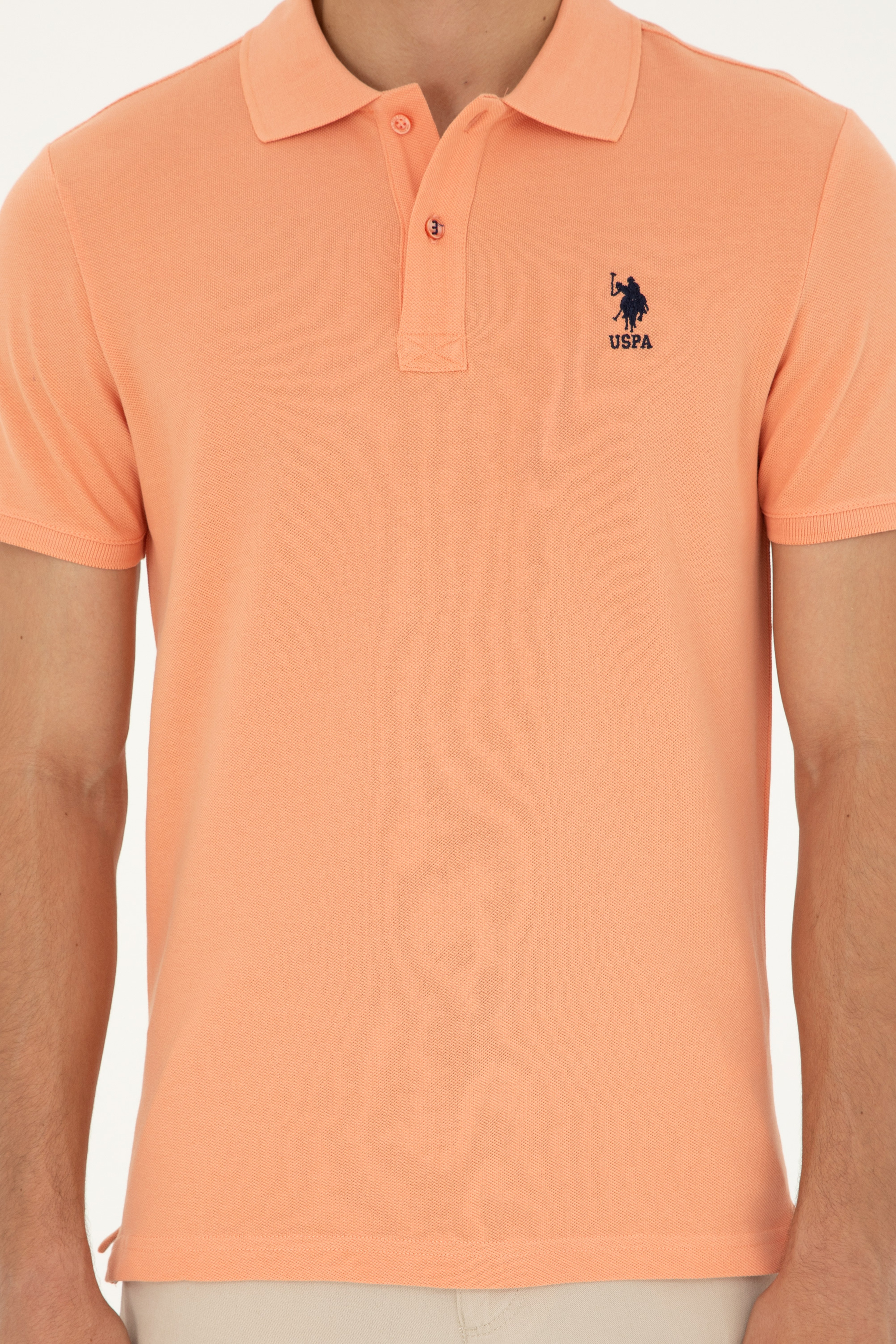 Erkek Slim Fit Polo Yaka Somon Basic Tişört