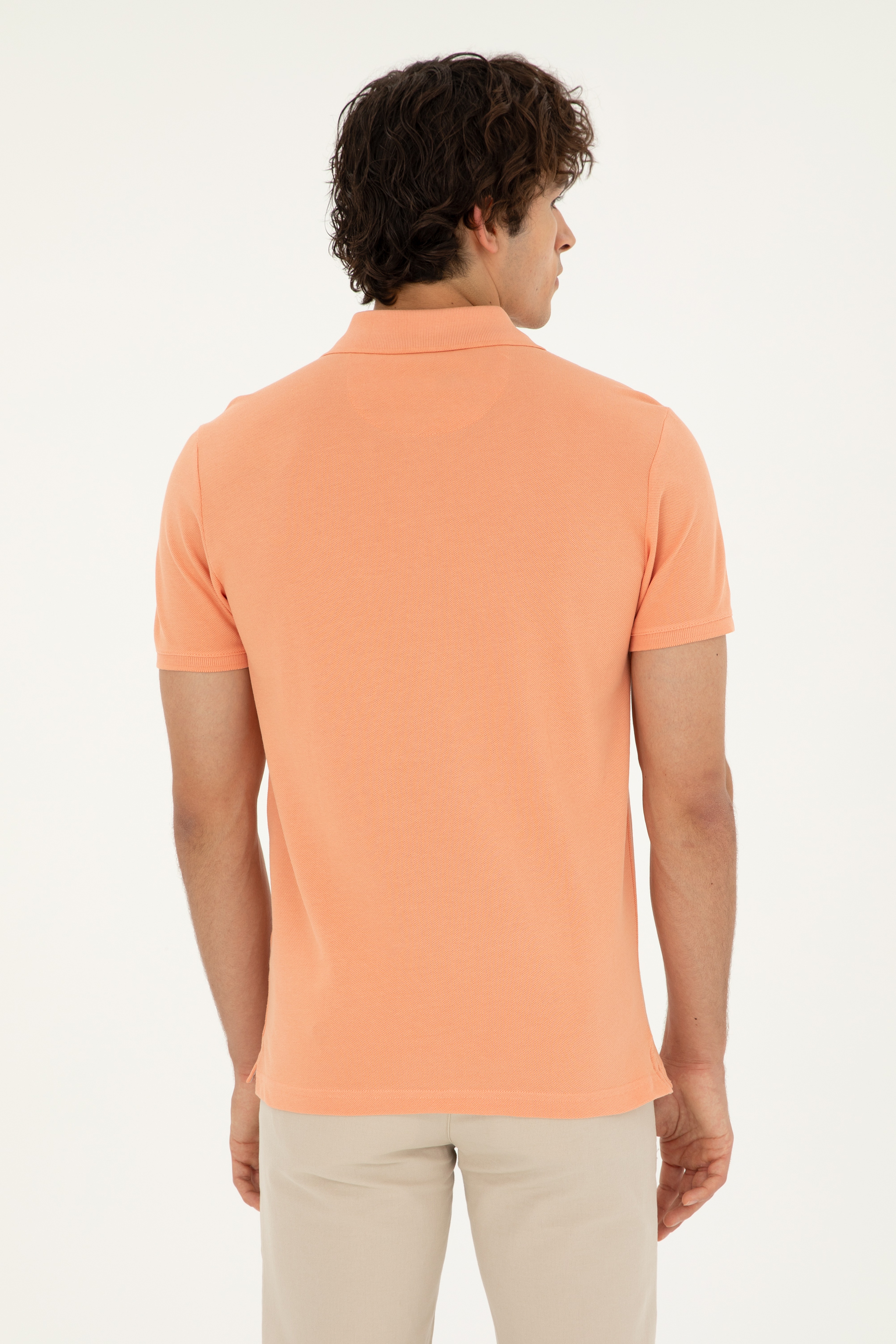 Erkek Slim Fit Polo Yaka Somon Basic Tişört - Image 5