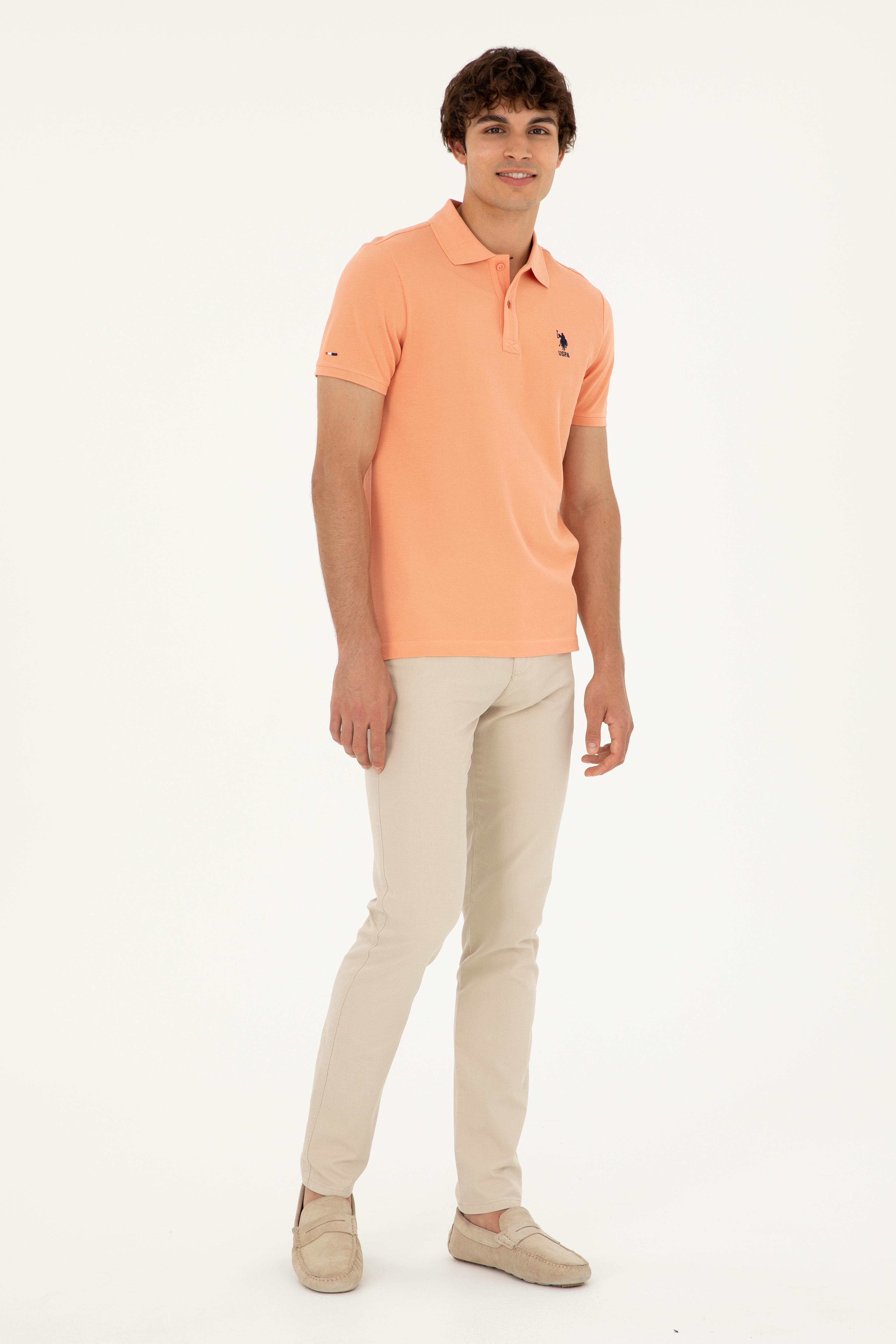 Erkek Slim Fit Polo Yaka Somon Basic Tişört - Image 4