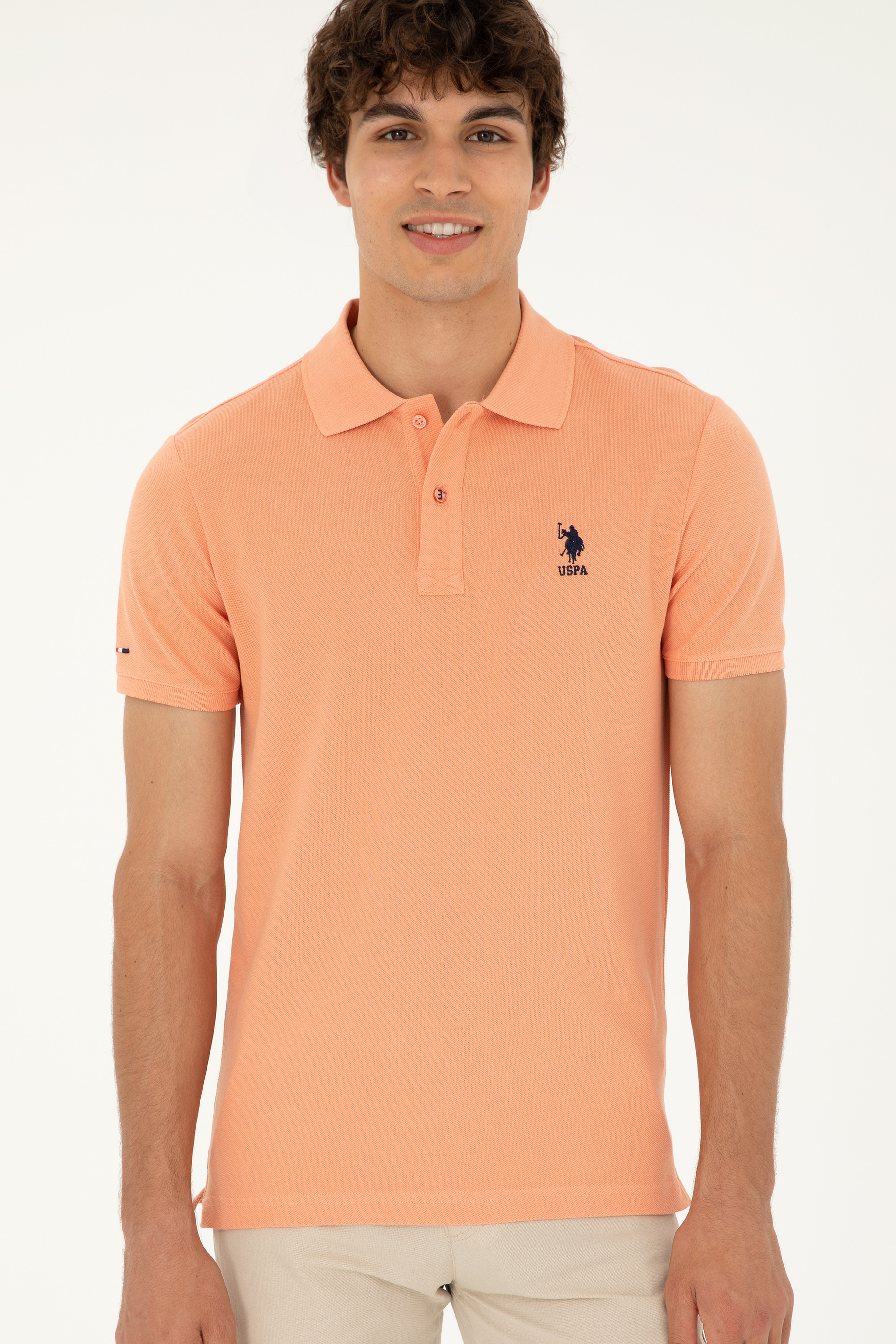 Erkek Slim Fit Polo Yaka Somon Basic Tişört
