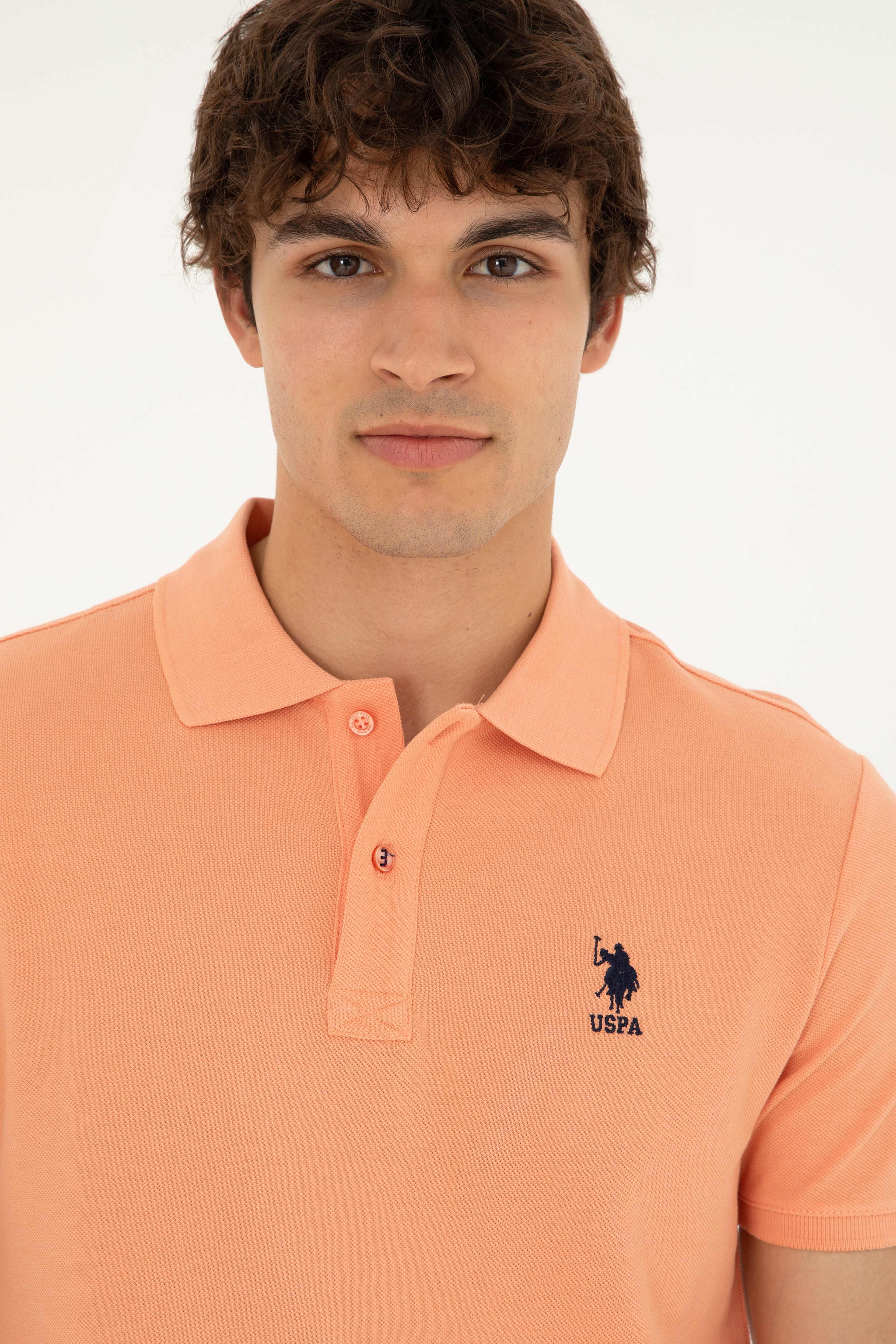 Erkek Slim Fit Polo Yaka Somon Basic Tişört - Image 2