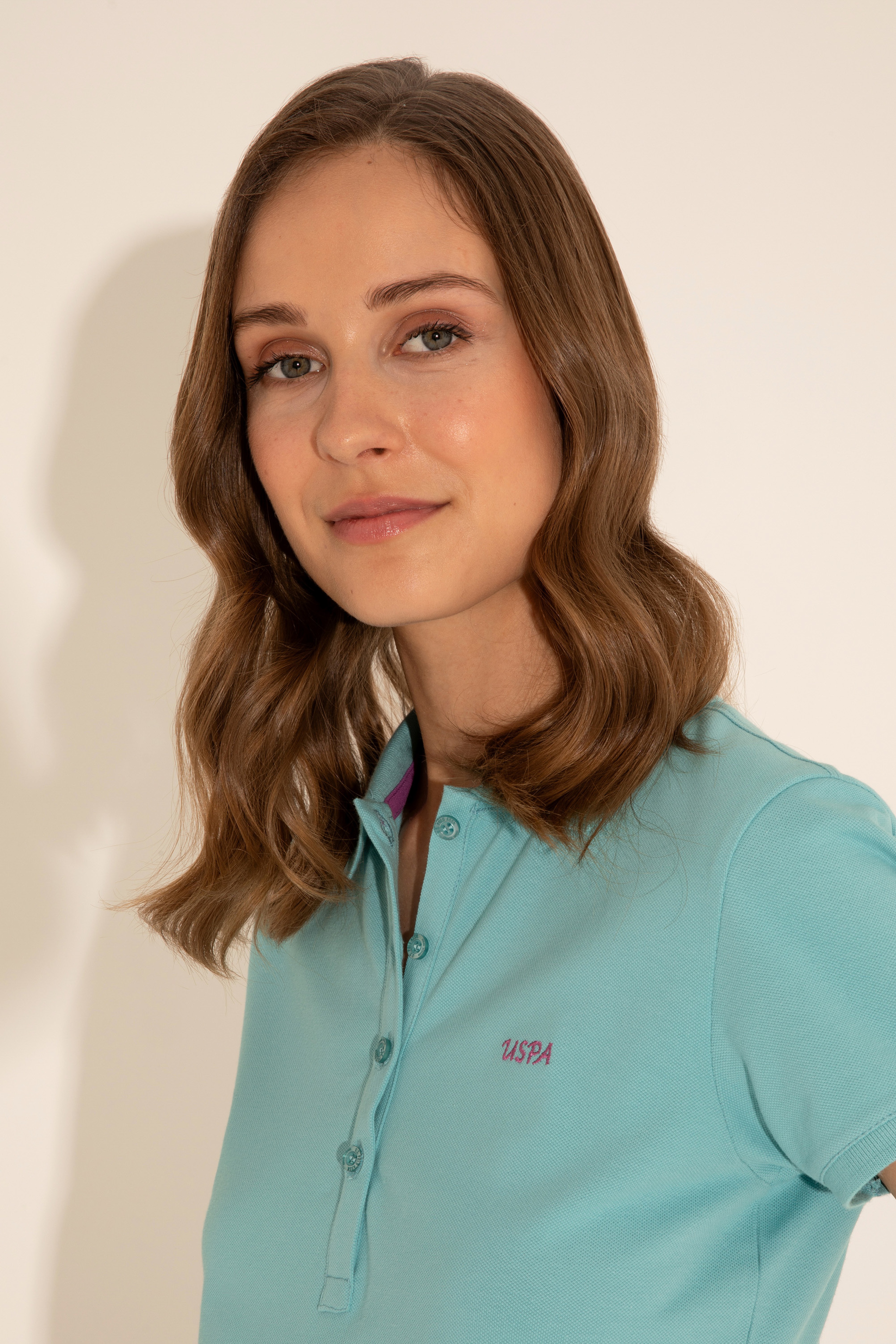 Kadın Mint Basic Polo Yaka Tişört - Image 3
