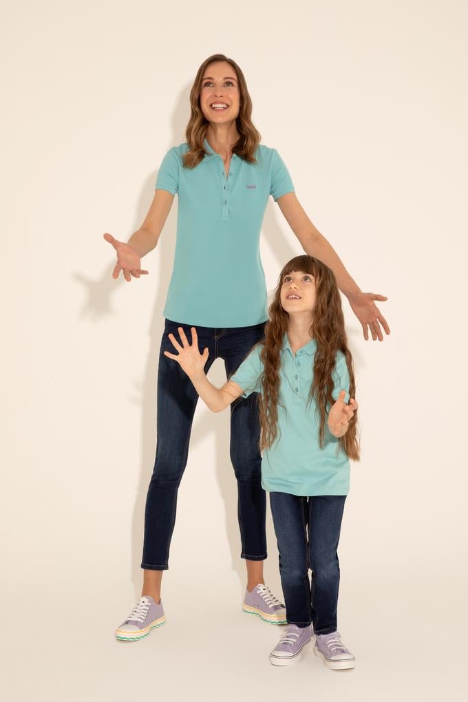 Kadın Mint Basic Polo Yaka Tişört