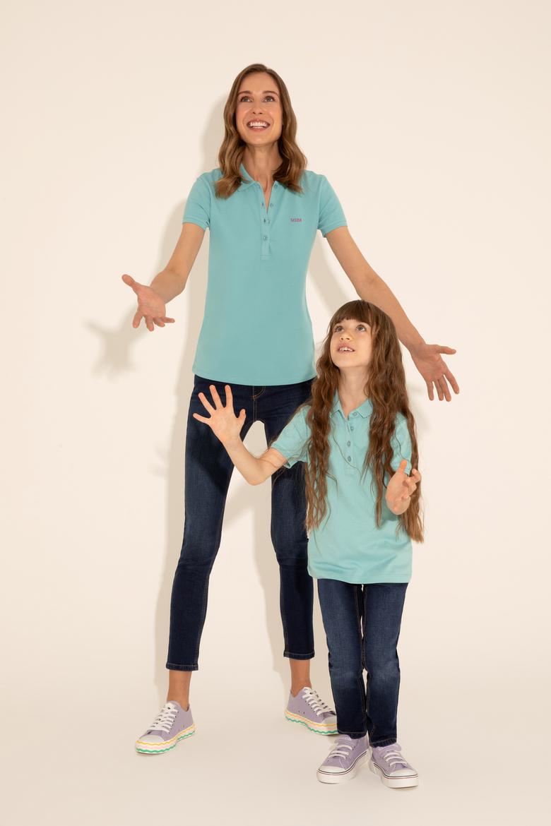 Kadın Mint Basic Polo Yaka Tişört