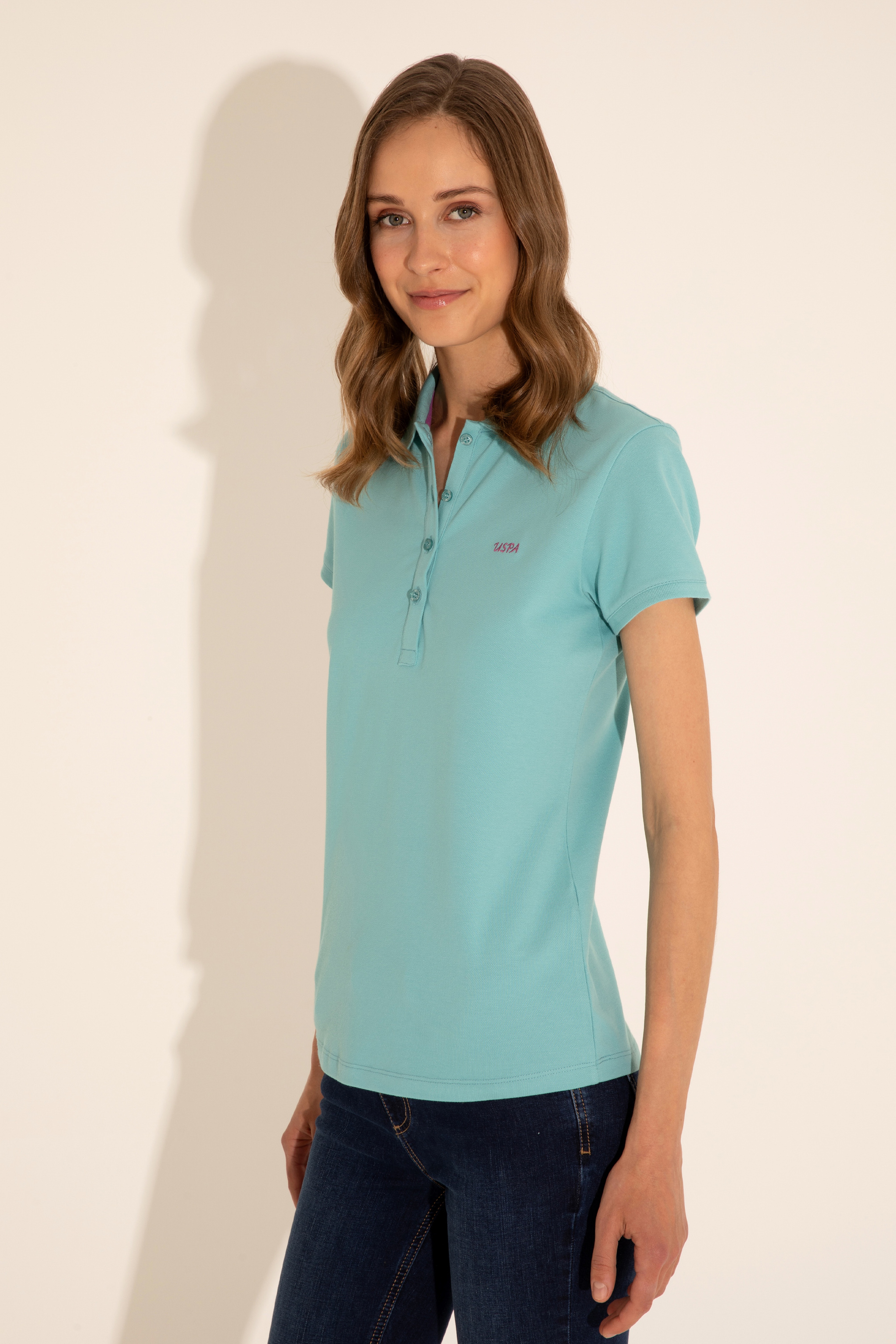 Kadın Mint Basic Polo Yaka Tişört - Image 4