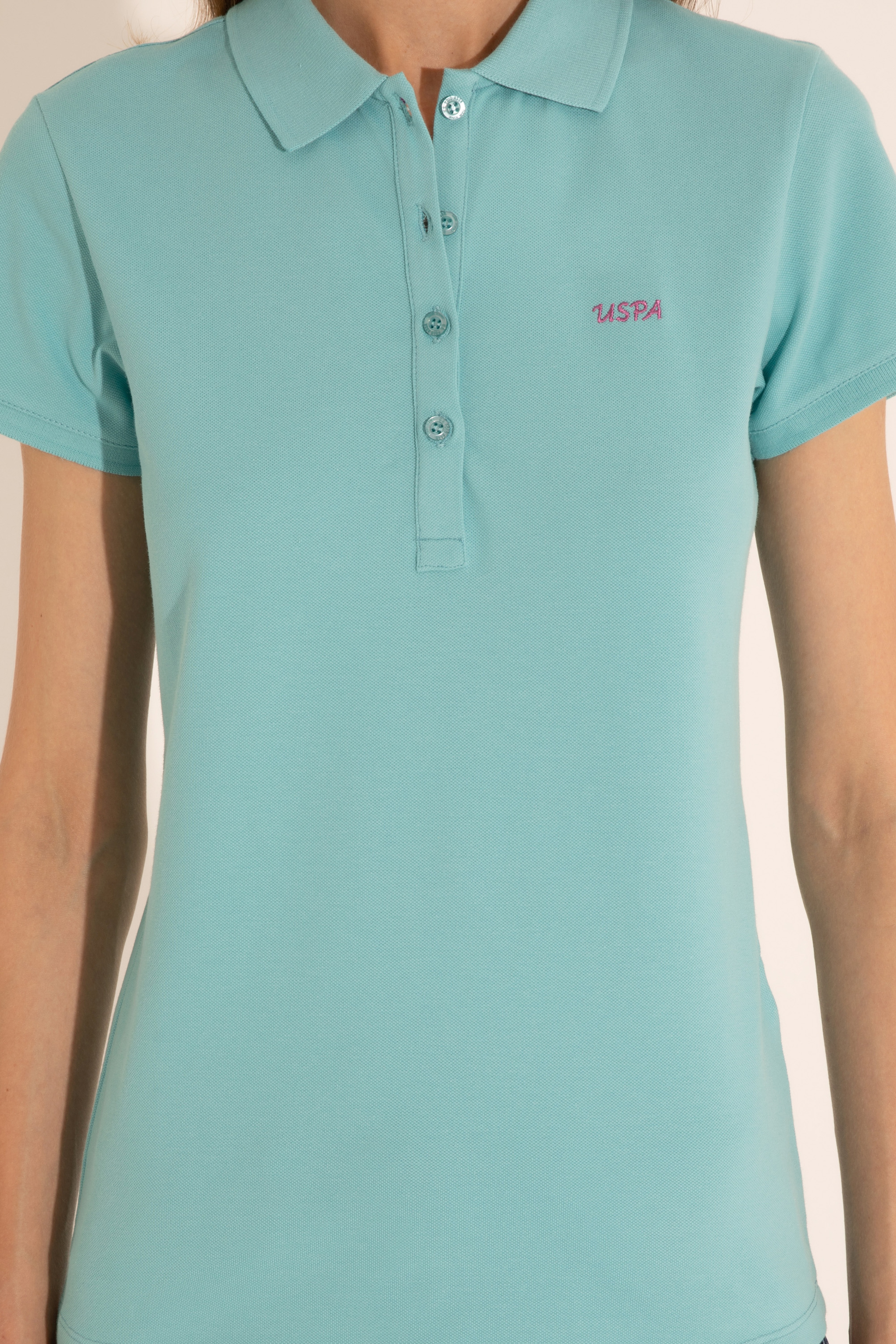 Kadın Mint Basic Polo Yaka Tişört - Image 7