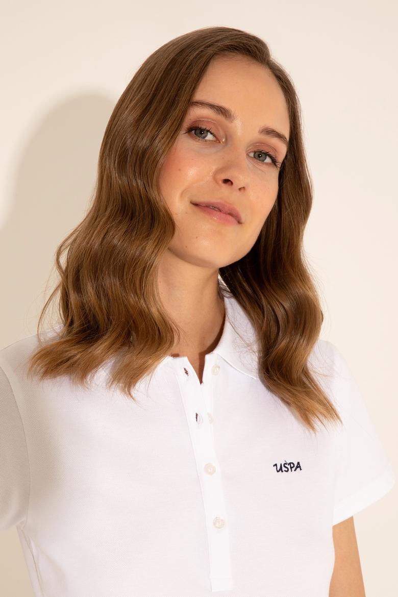 Kadın Beyaz Basic Polo Yaka Tişört - 50285846077
