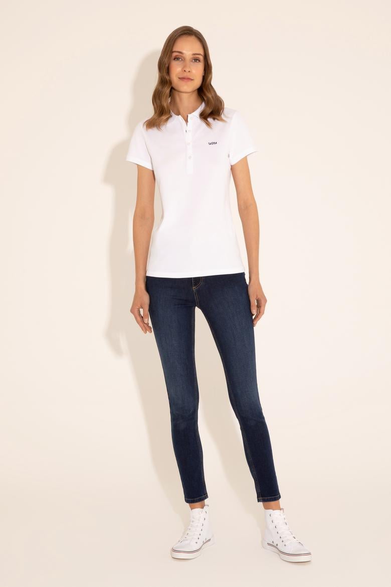 Kadın Beyaz Basic Polo Yaka Tişört - 50285846077