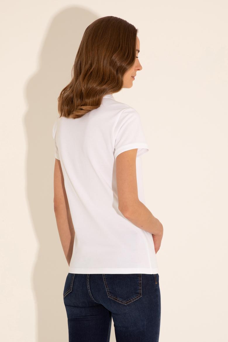 Kadın Beyaz Basic Polo Yaka Tişört - 50285846077