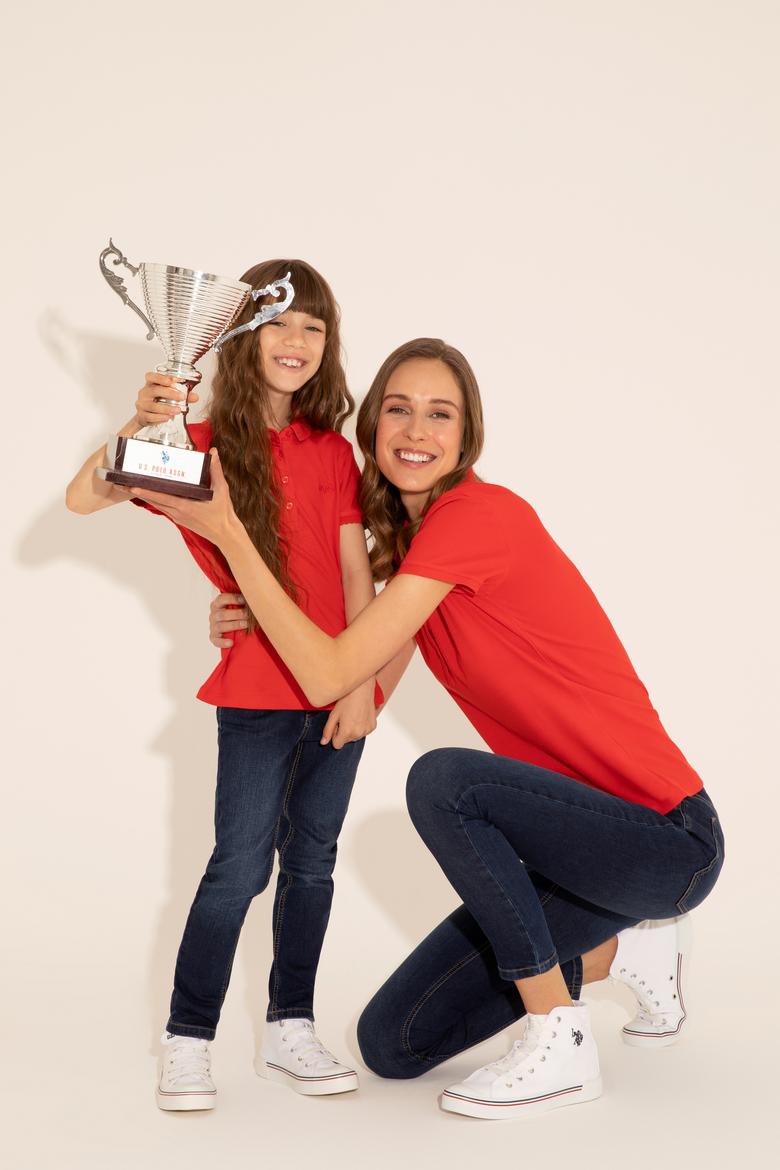 Kadın Kırmızı Basic Polo Yaka Tişört