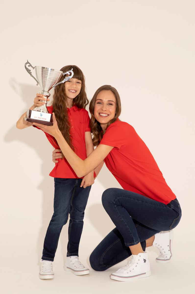 Kadın Kırmızı Basic Polo Yaka Tişört