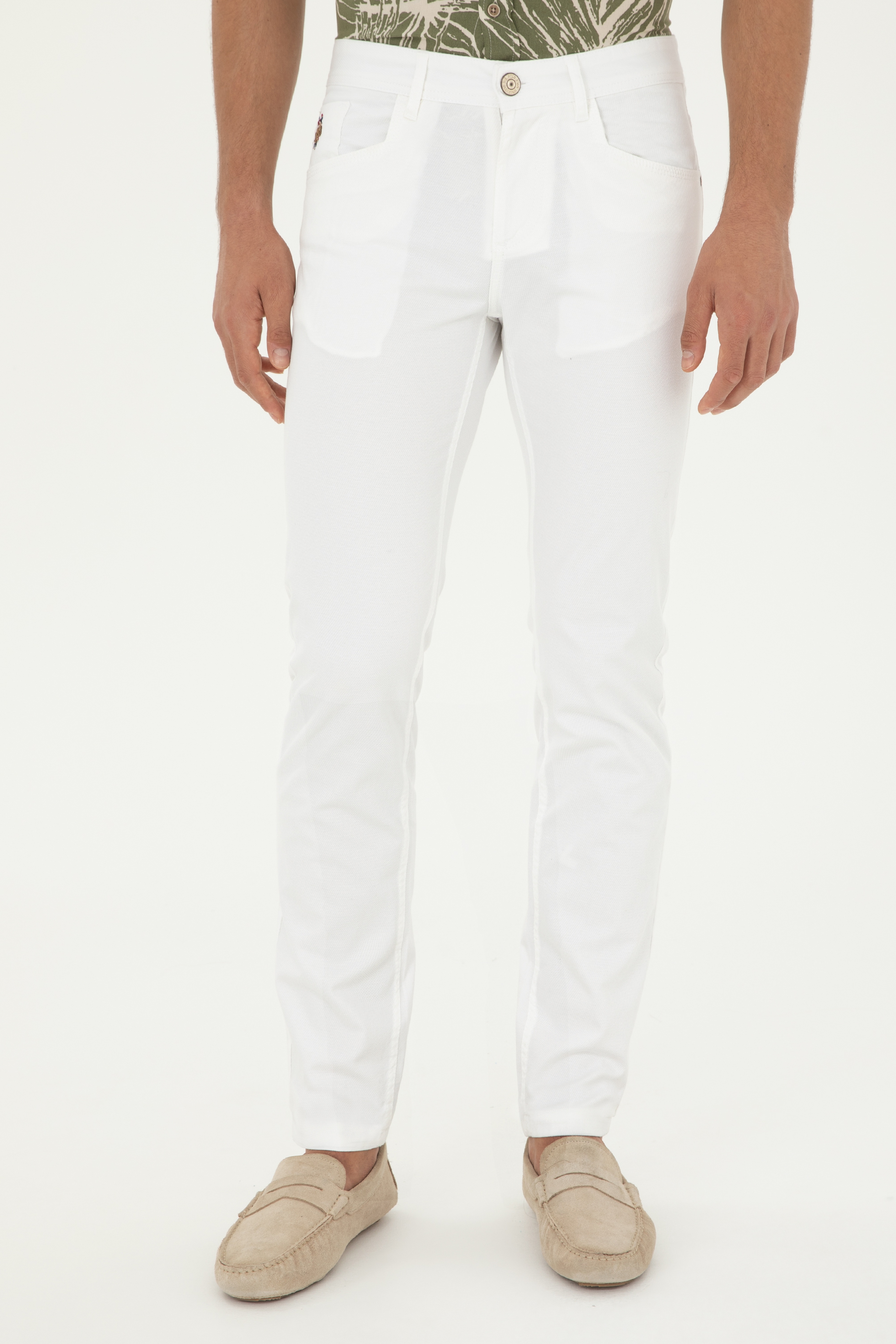 Erkek Slim Fit Beyaz Kanvas / Chino Pantolon - Image 2