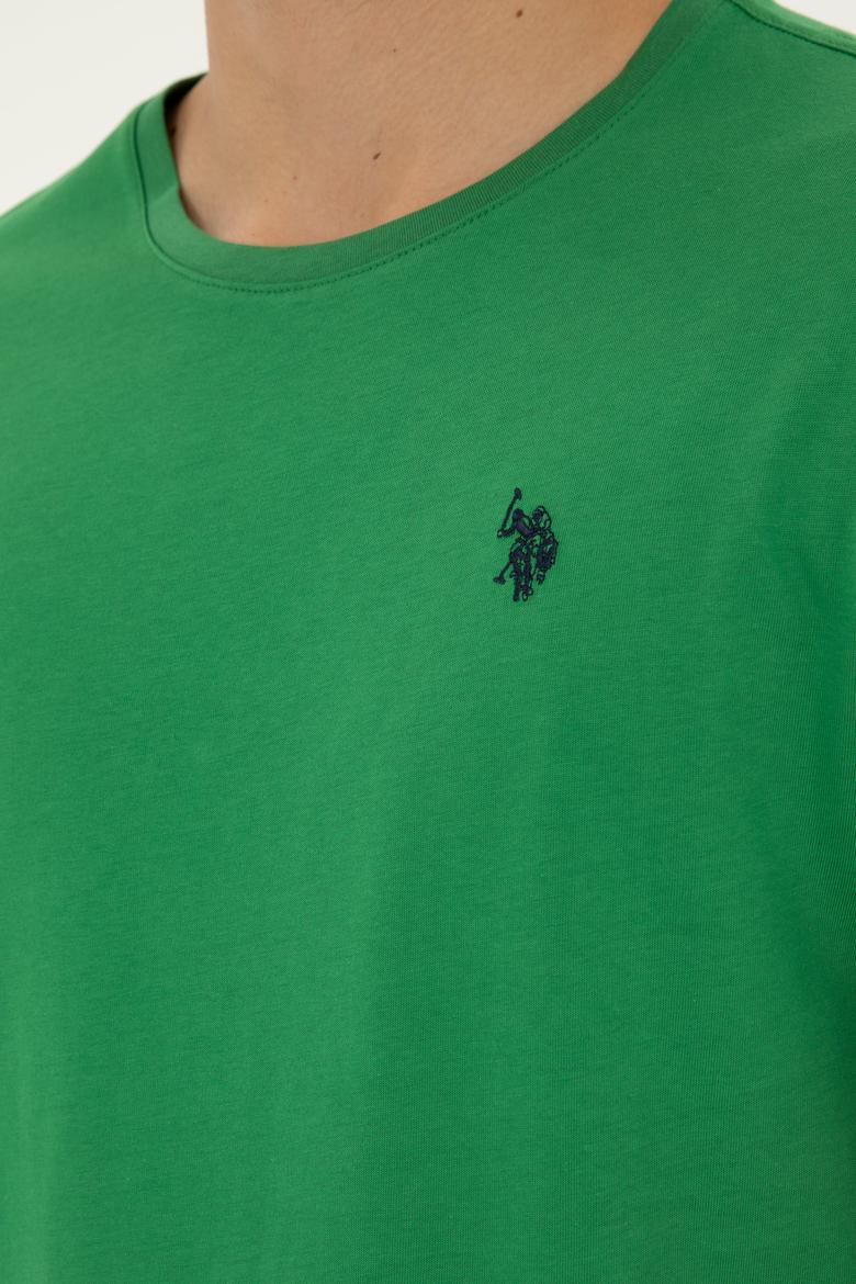 Erkek Regular Fit Bisiklet Yaka Yeşil Basic Tişört - 50279632087