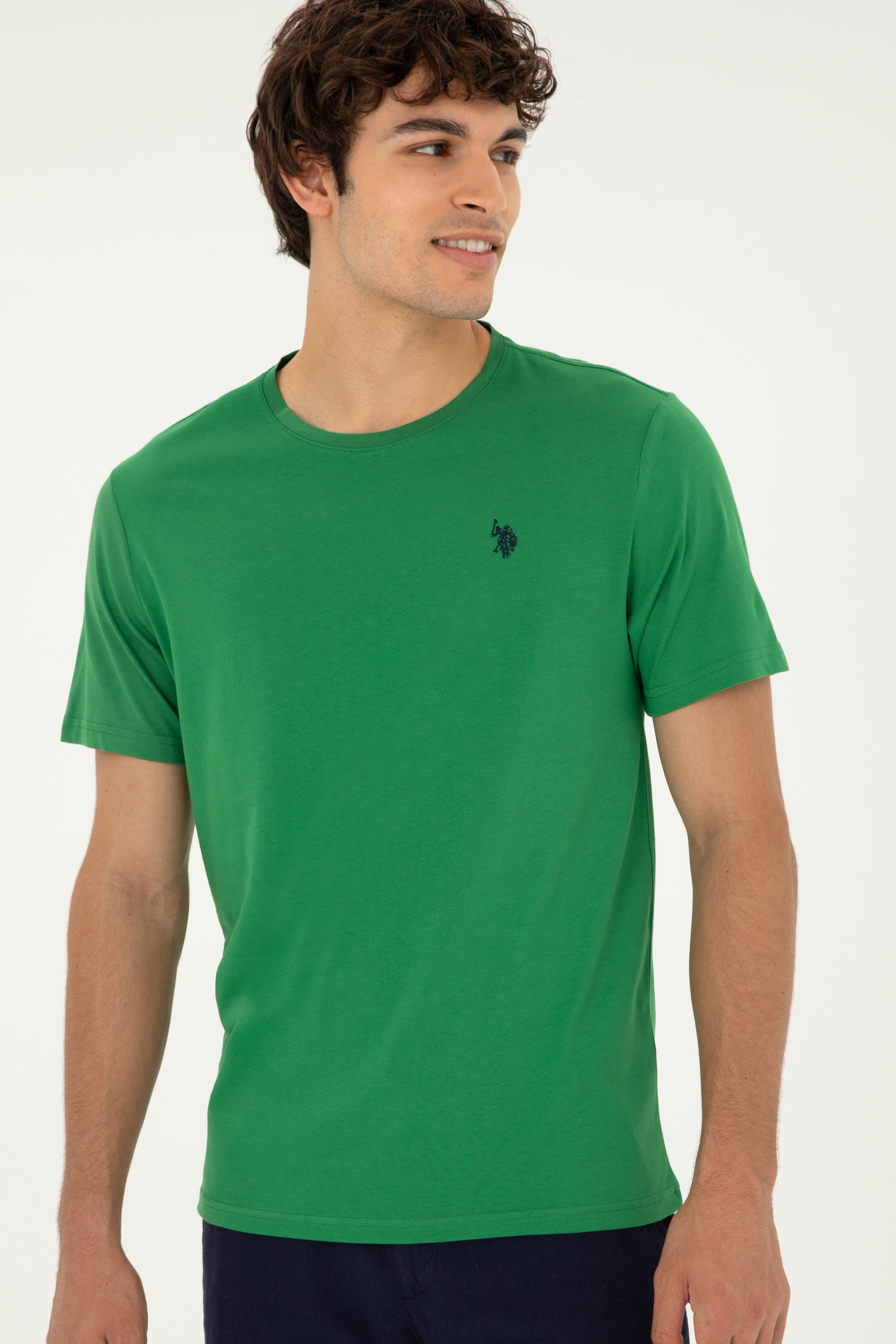 Erkek Regular Fit Bisiklet Yaka Yeşil Basic Tişört
