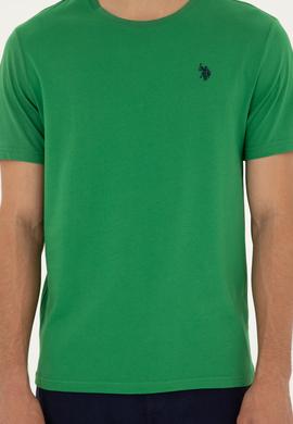 Erkek Regular Fit Bisiklet Yaka Yeşil Basic Tişört - 50279632087