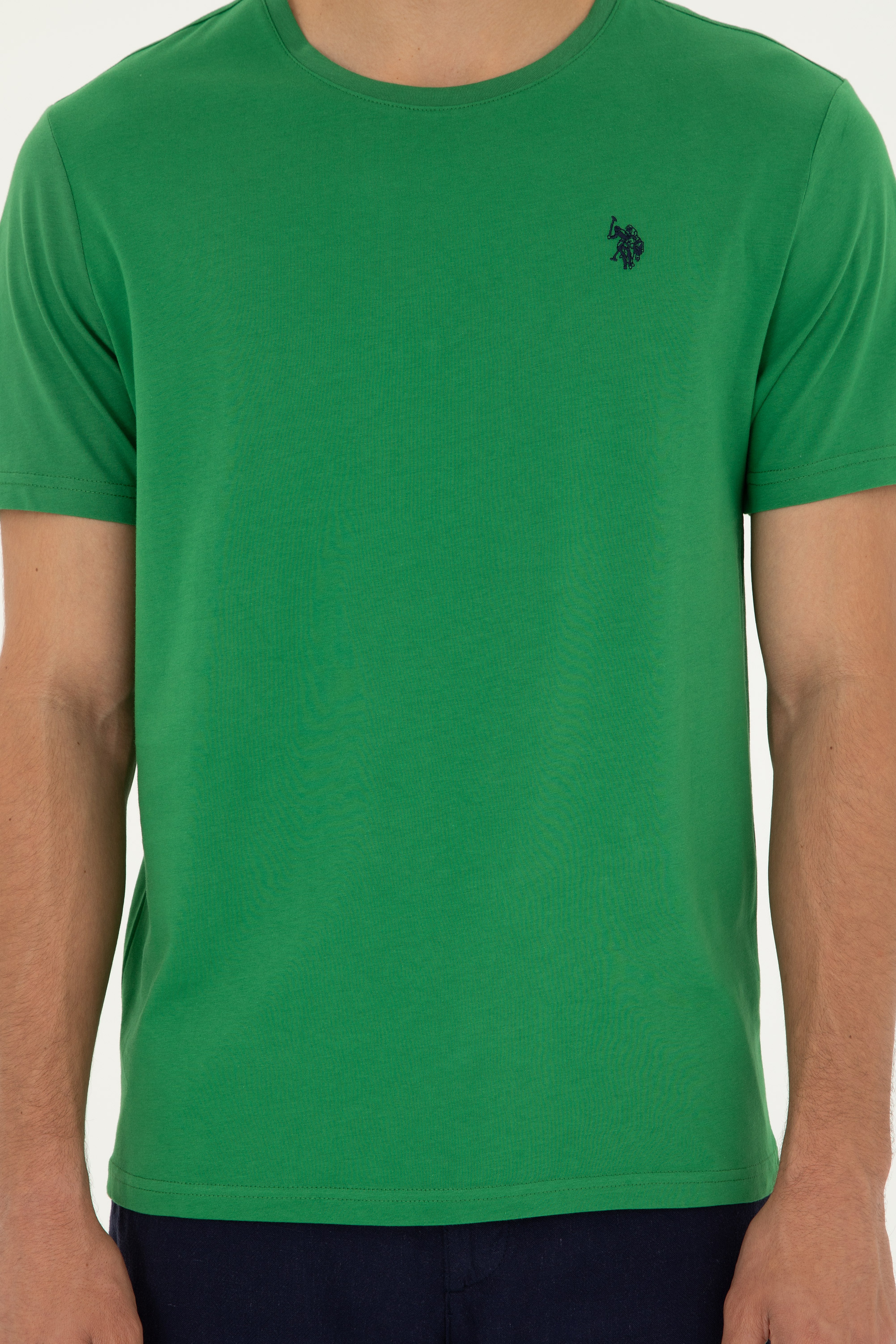 Erkek Regular Fit Bisiklet Yaka Yeşil Basic Tişört - Image 6