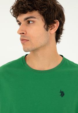 Erkek Regular Fit Bisiklet Yaka Yeşil Basic Tişört - 50279632087