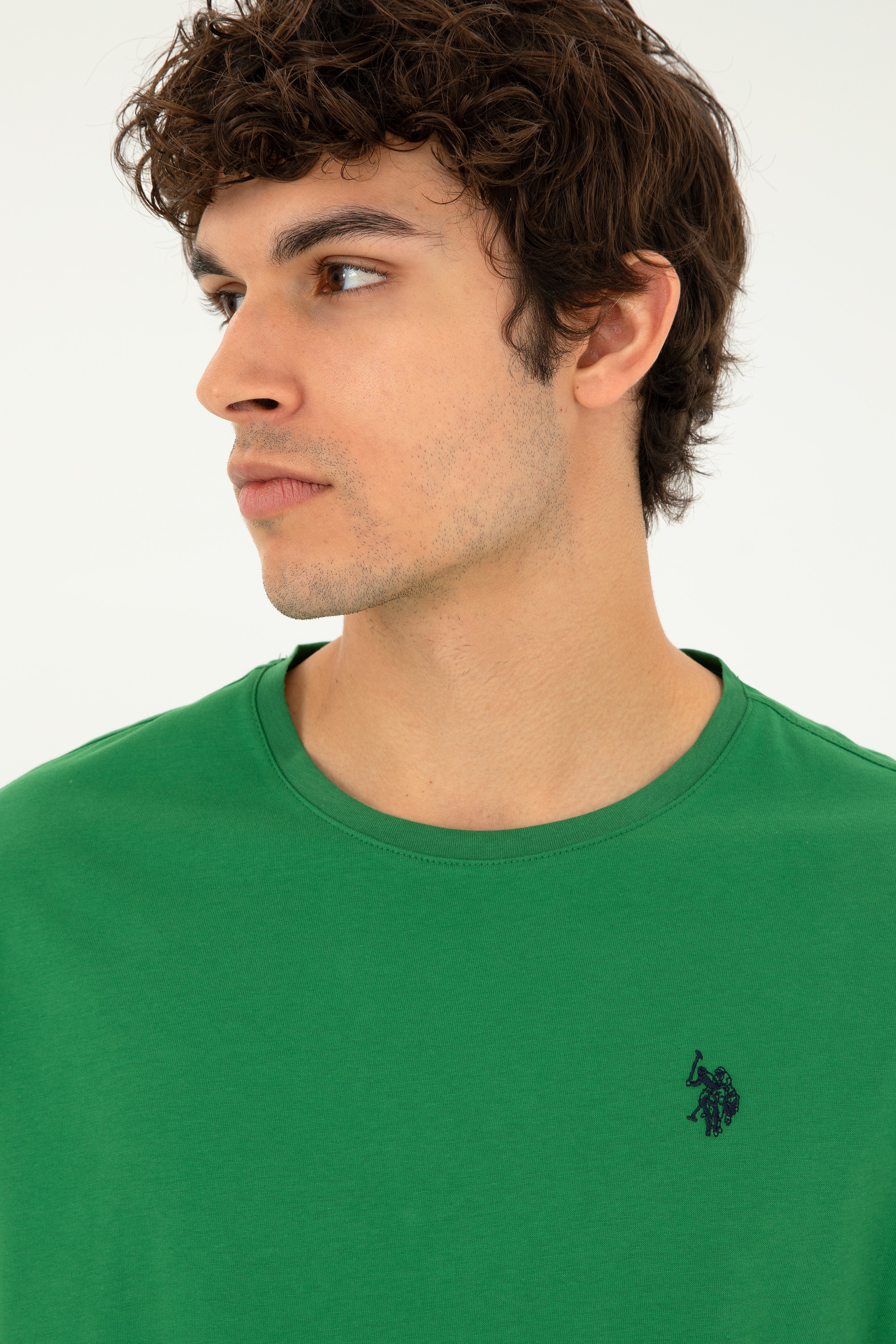 Erkek Regular Fit Bisiklet Yaka Yeşil Basic Tişört - Image 2