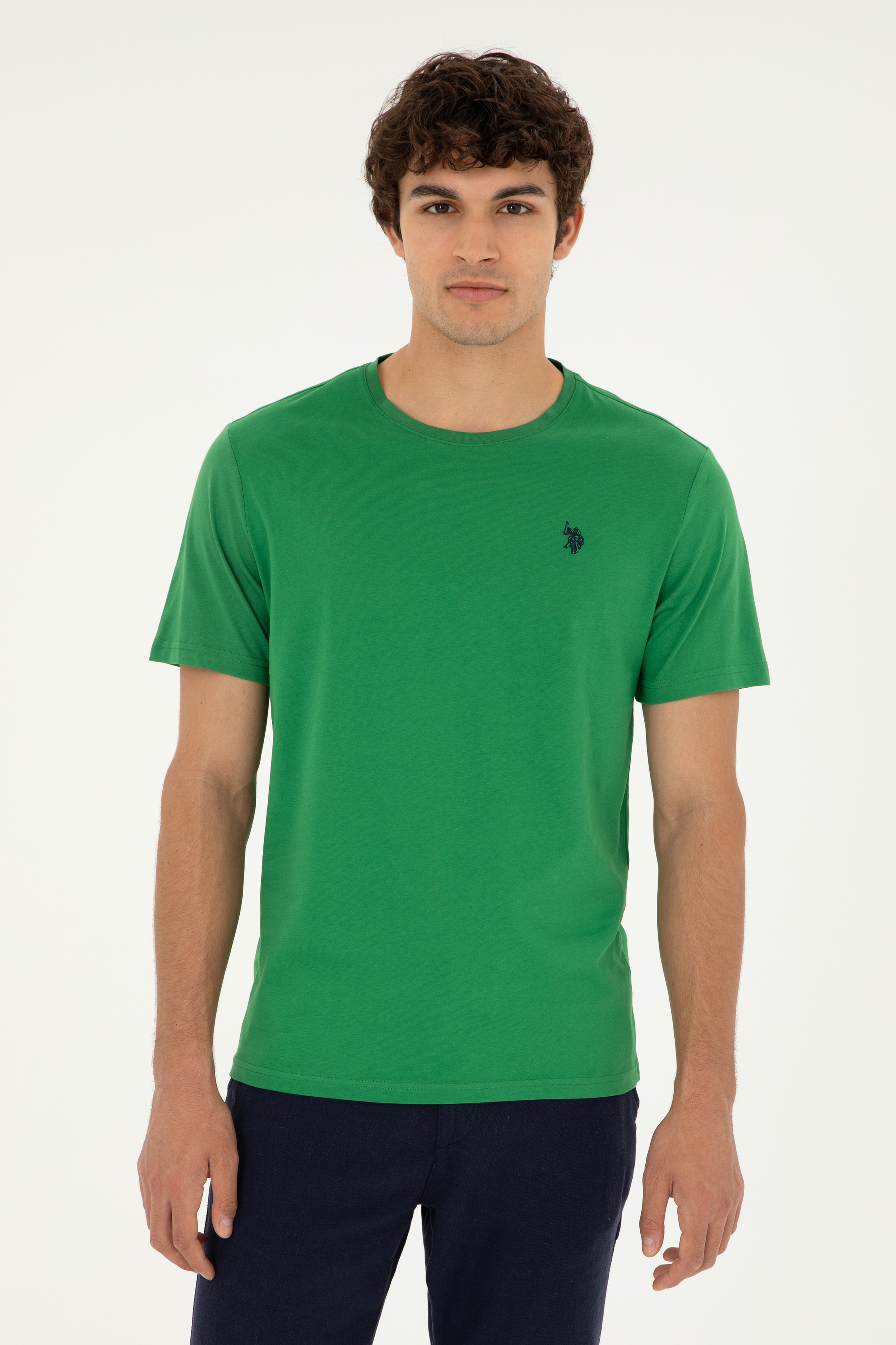 Erkek Regular Fit Bisiklet Yaka Yeşil Basic Tişört - Image 1