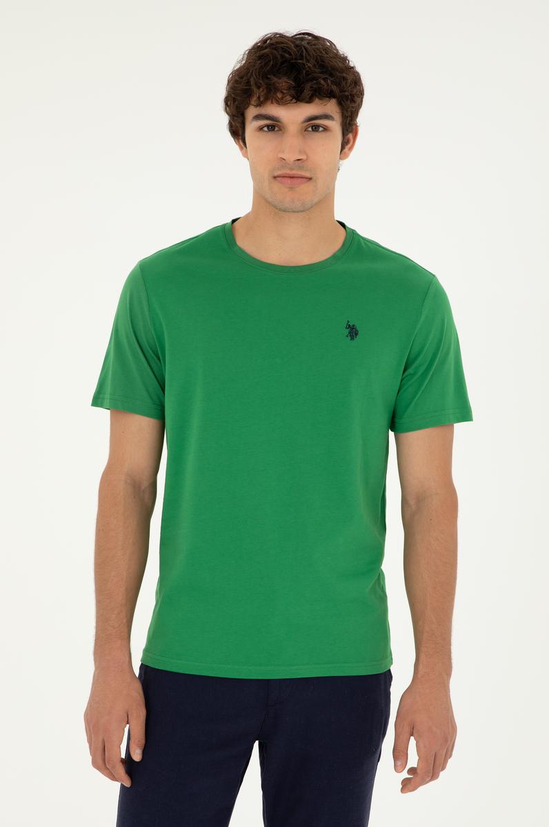 Erkek Regular Fit Bisiklet Yaka Yeşil Basic Tişört