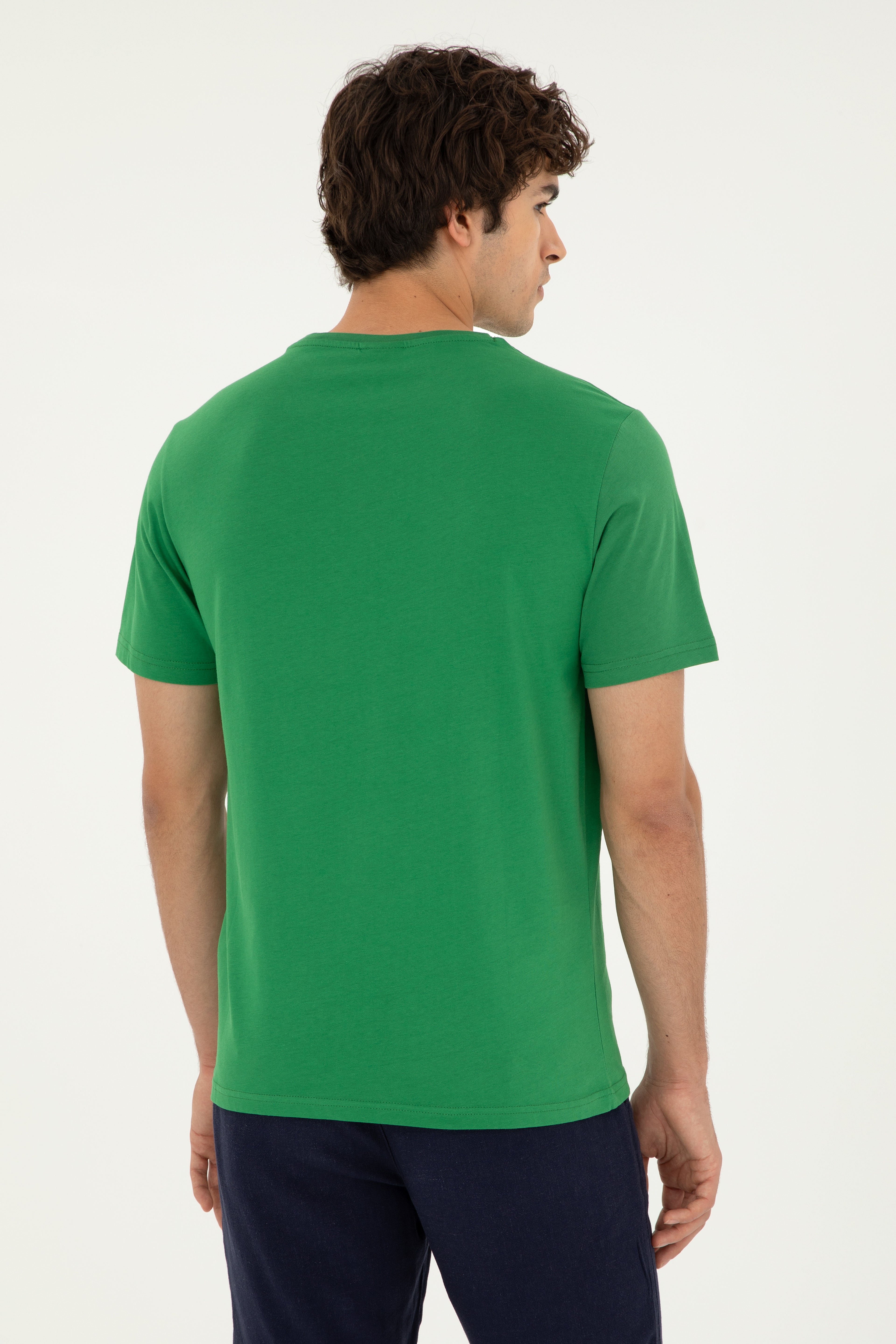 Erkek Regular Fit Bisiklet Yaka Yeşil Basic Tişört