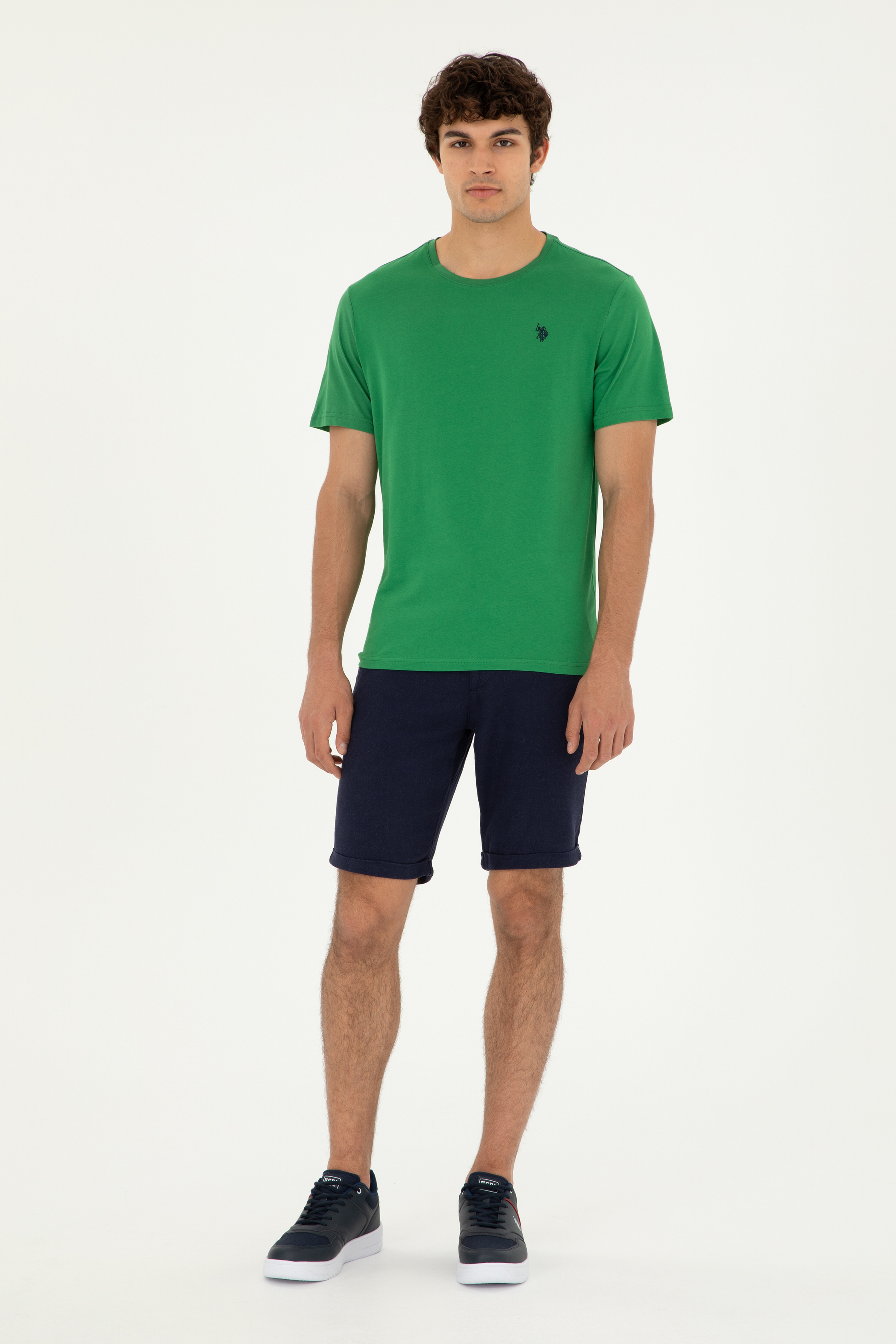 Erkek Regular Fit Bisiklet Yaka Yeşil Basic Tişört - Image 4