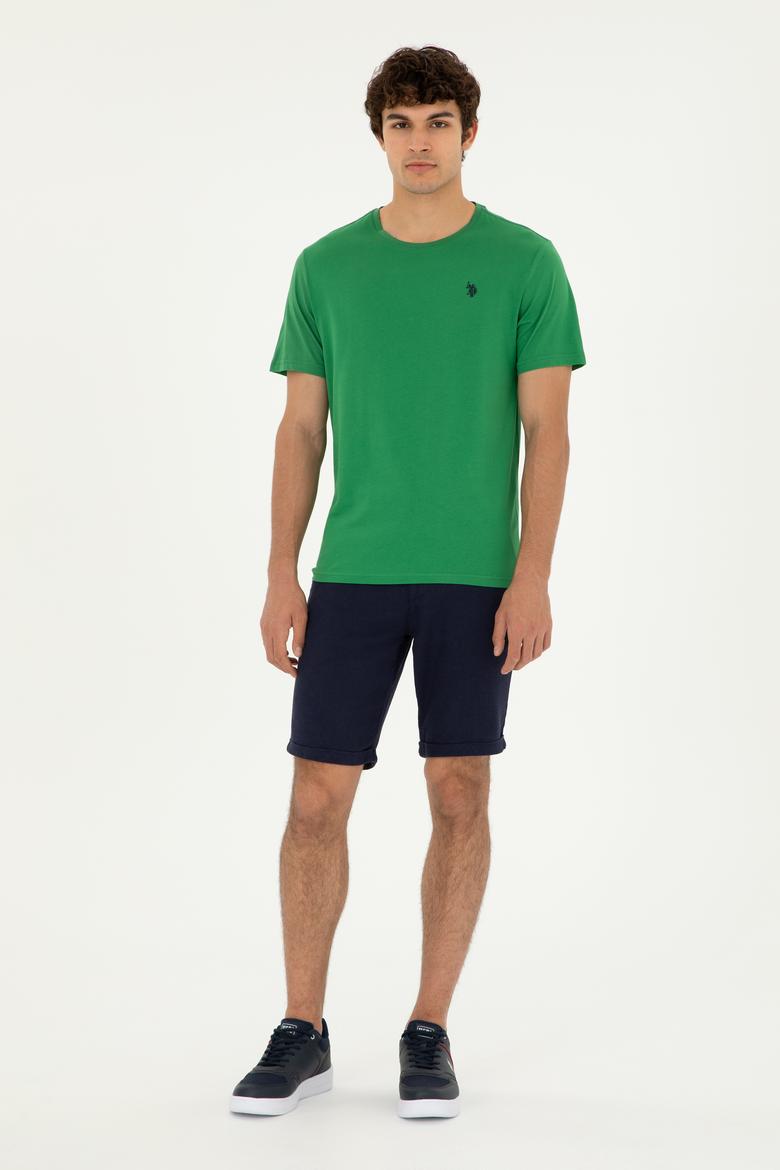 Erkek Regular Fit Bisiklet Yaka Yeşil Basic Tişört - 50279632087