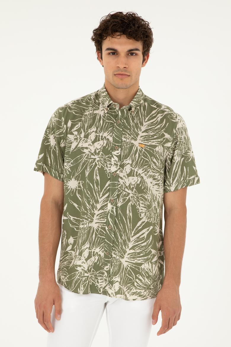 Erkek Haki Kısa Kollu Gömlek