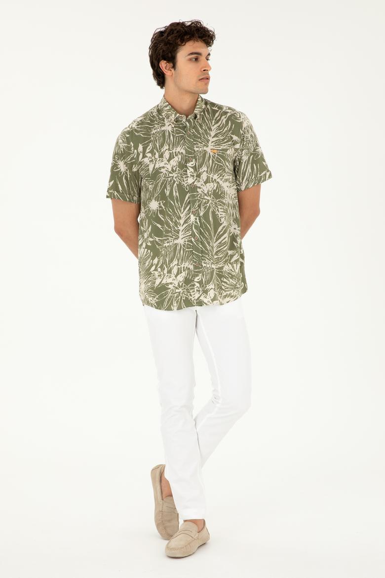 Erkek Haki Kısa Kollu Gömlek - 50283666023