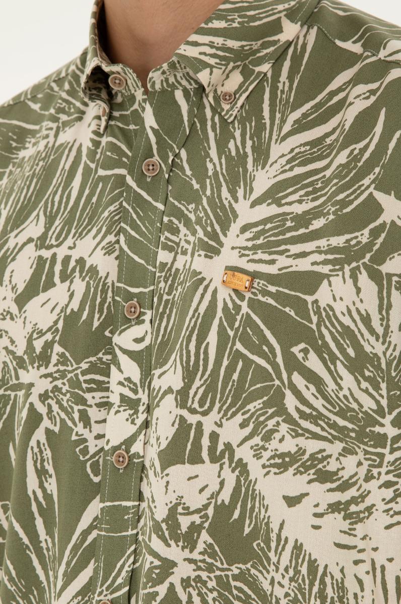 Erkek Haki Kısa Kollu Gömlek