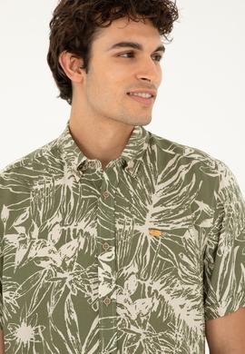 Erkek Haki Kısa Kollu Gömlek - 50283666023