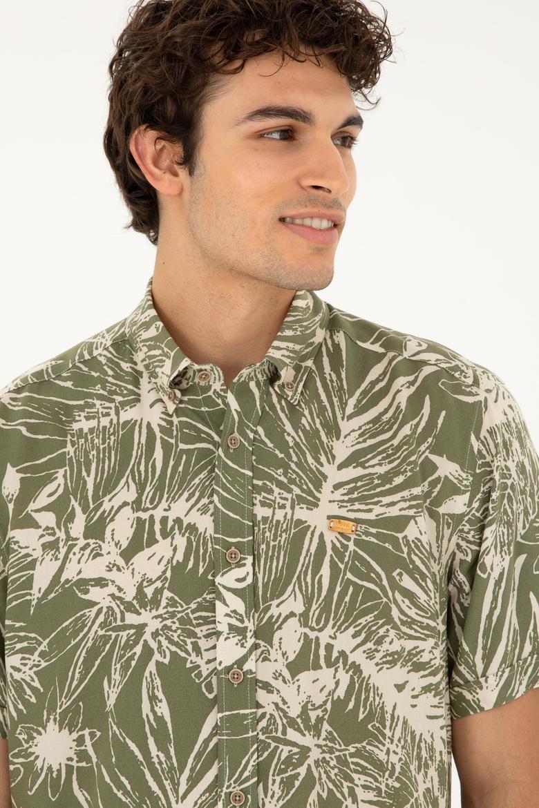 Erkek Haki Kısa Kollu Gömlek - 50283666023