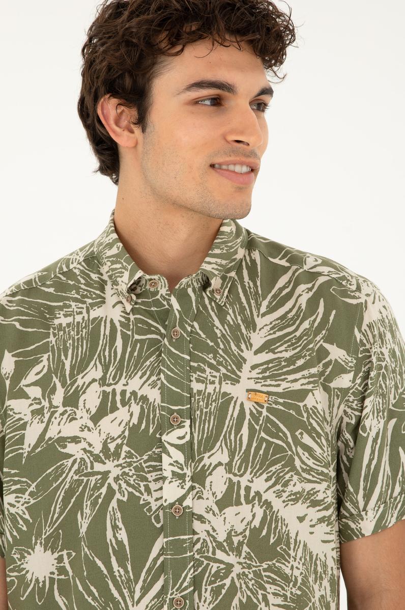 Erkek Haki Kısa Kollu Gömlek